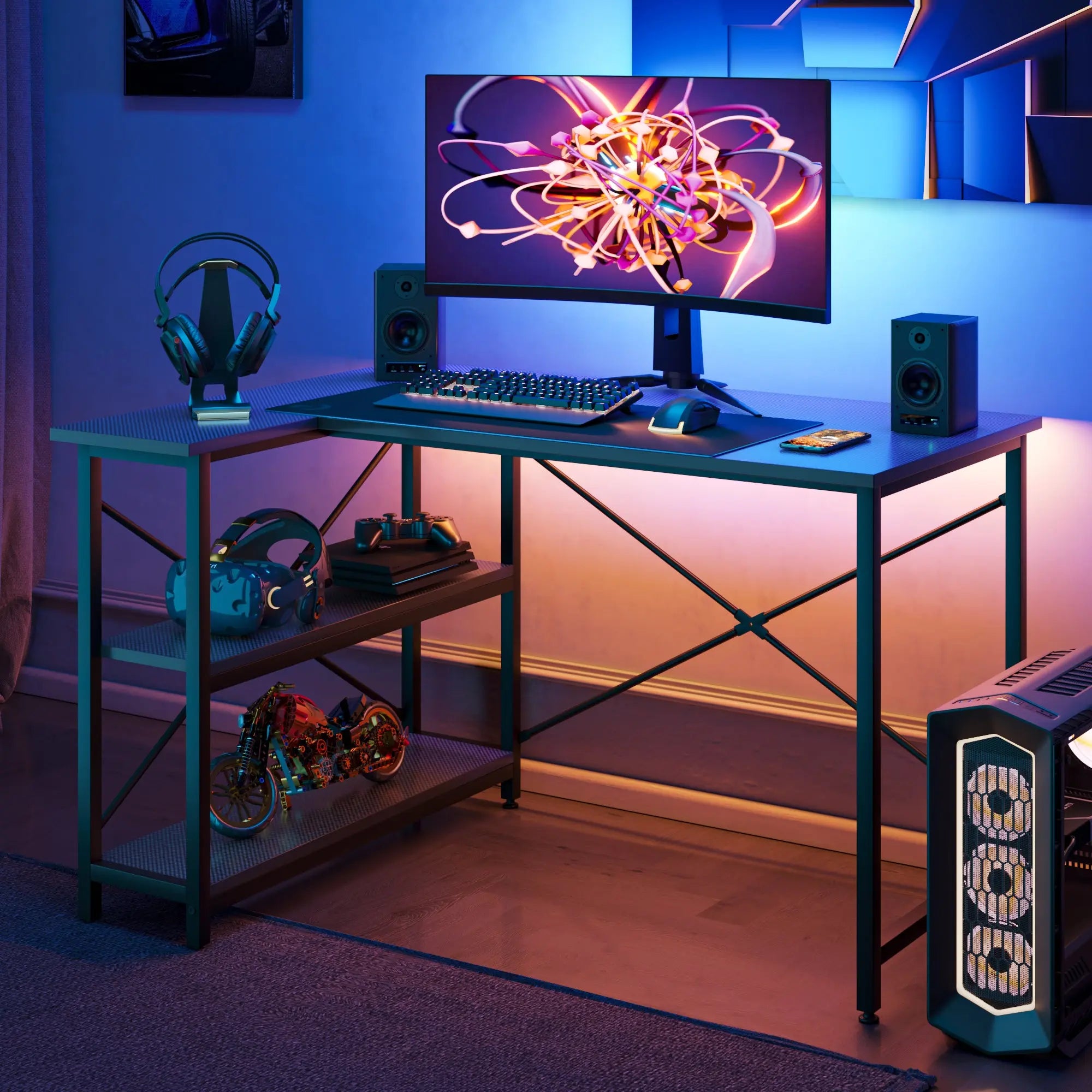 Bestier 47-inch Small L Shaped Desk with Storage Shelves Corner Gaming Computer Desk Bestier