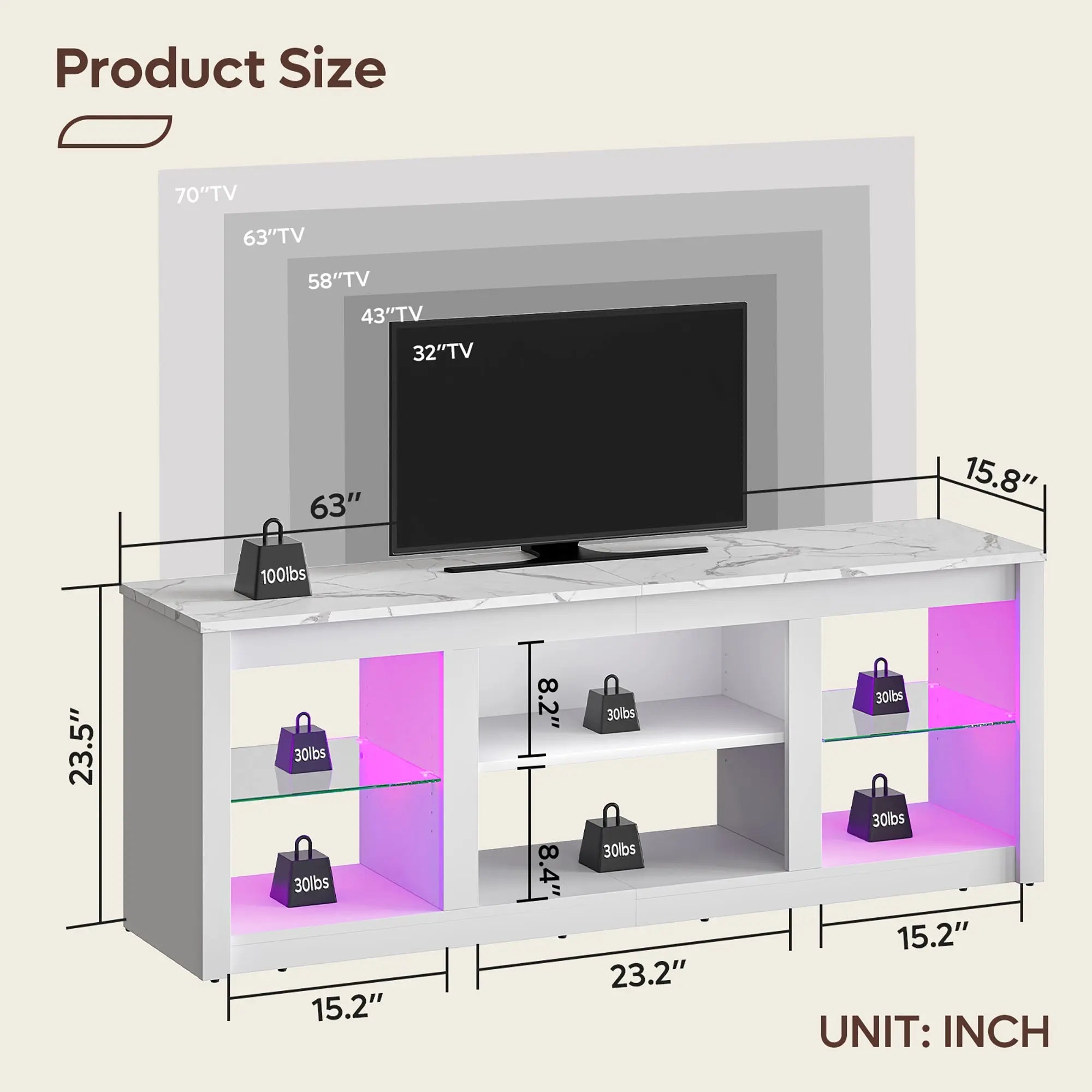 Bestier LED TV Stand for TVs up to 70", Entertainment Center with Storage Shelves Bestier