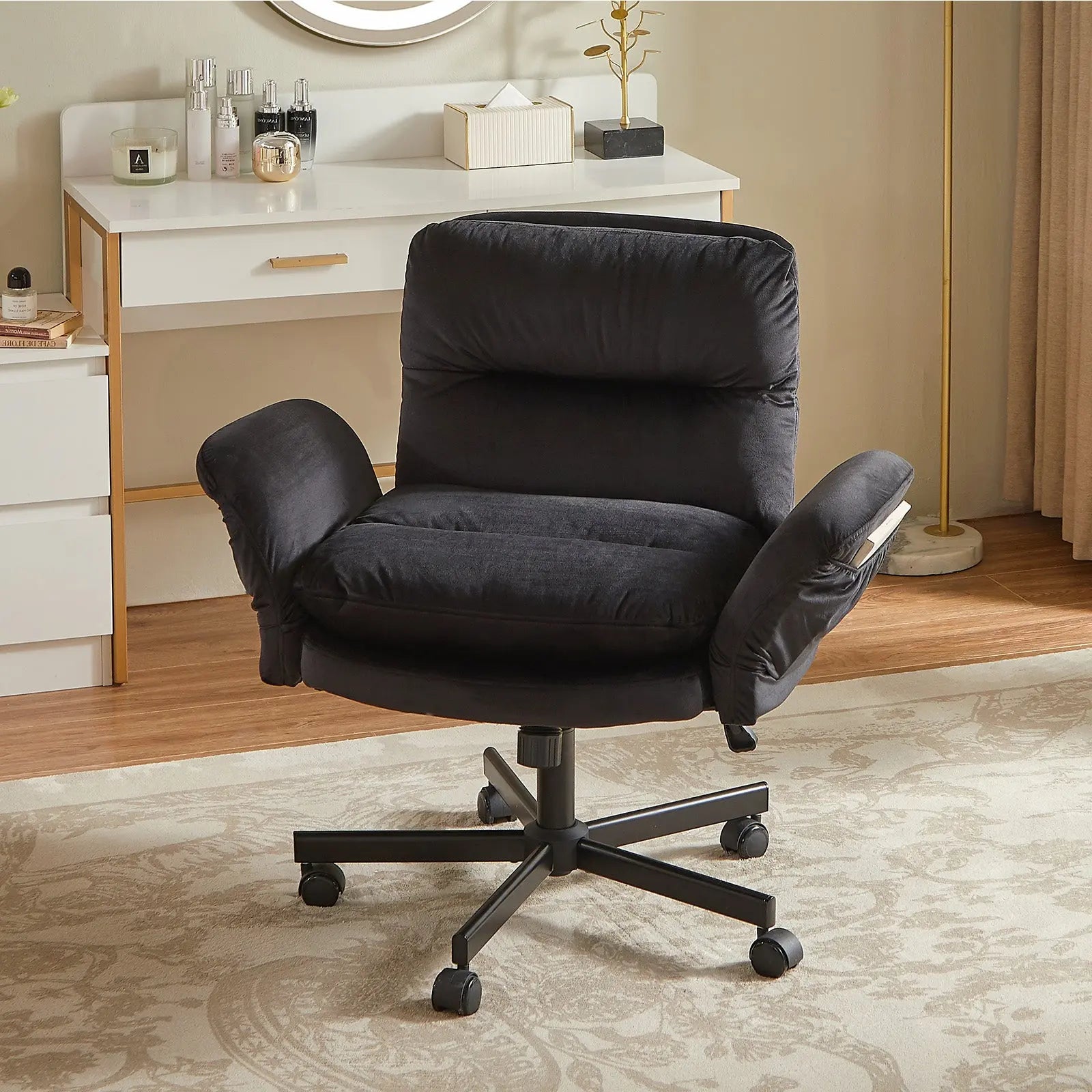 Bestier Ergonomic Cross-Legged Office Chair with Flip-Up Arms, Swivel Wheels & Adjustable Backrest for Computer Office Desk Bestier