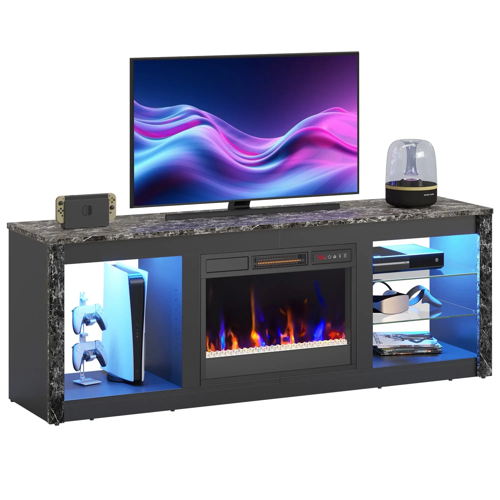 Bestier Modern Electric Fireplace TV Stand for TVs up to 55", with LED and Glass Shelves Bestier