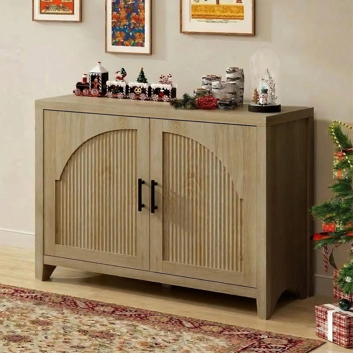 Bestier 37 "W Fluted Sideboard Buffet Cabinet with Storage, Natural Oak Bestier