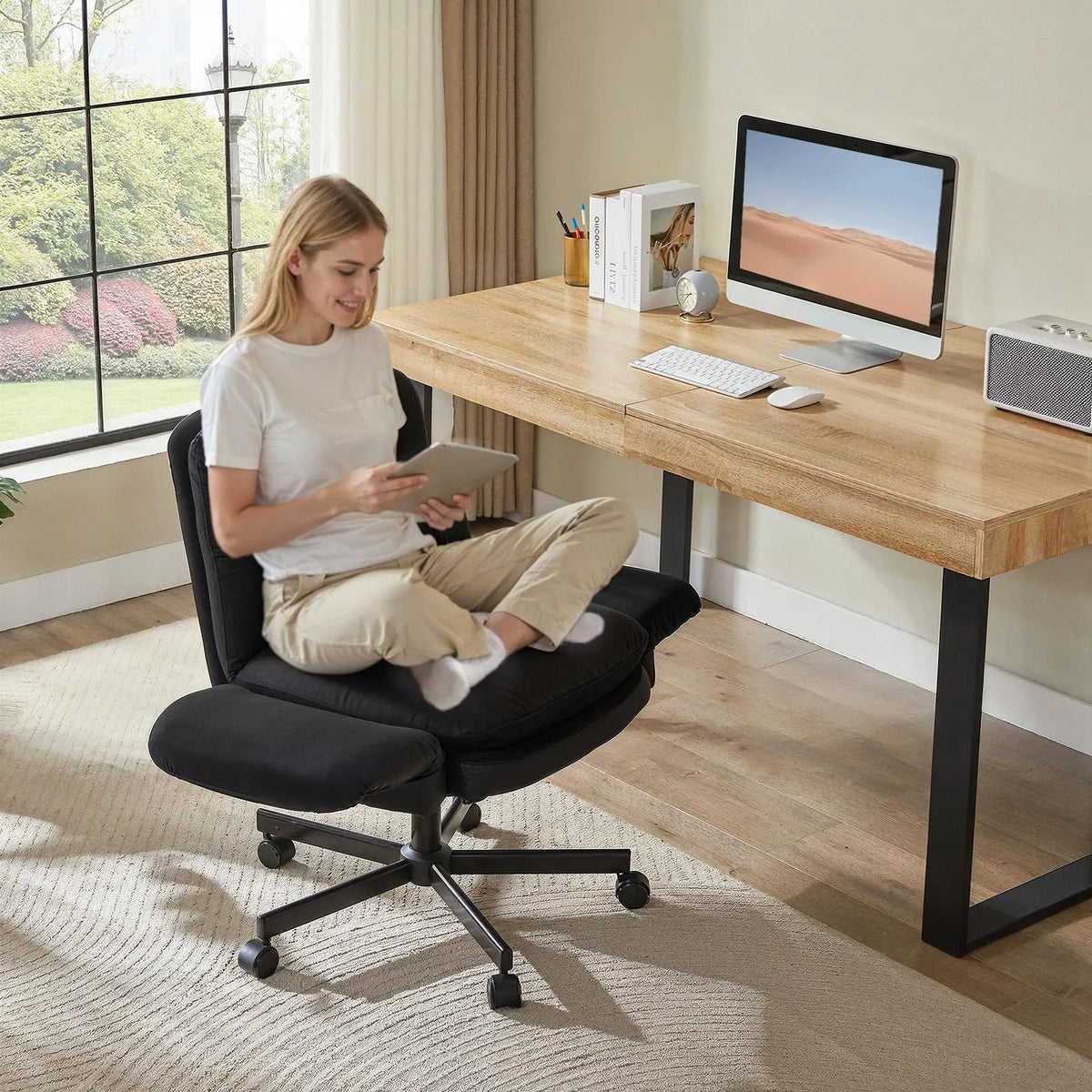 BESTIER Modern Criss Cross Ergonomic Office Desk Chair - 360° Swivel, 5-Position Reversible Flip-Up Arms, Rolling Wheels, Adjustable Backrest, Rock Function, 2 Side Pockets, 21.3”-40.9” Seat Width, Compact Space-Saving (Ergonomic Chairs), Criss Cross Chai Bestier