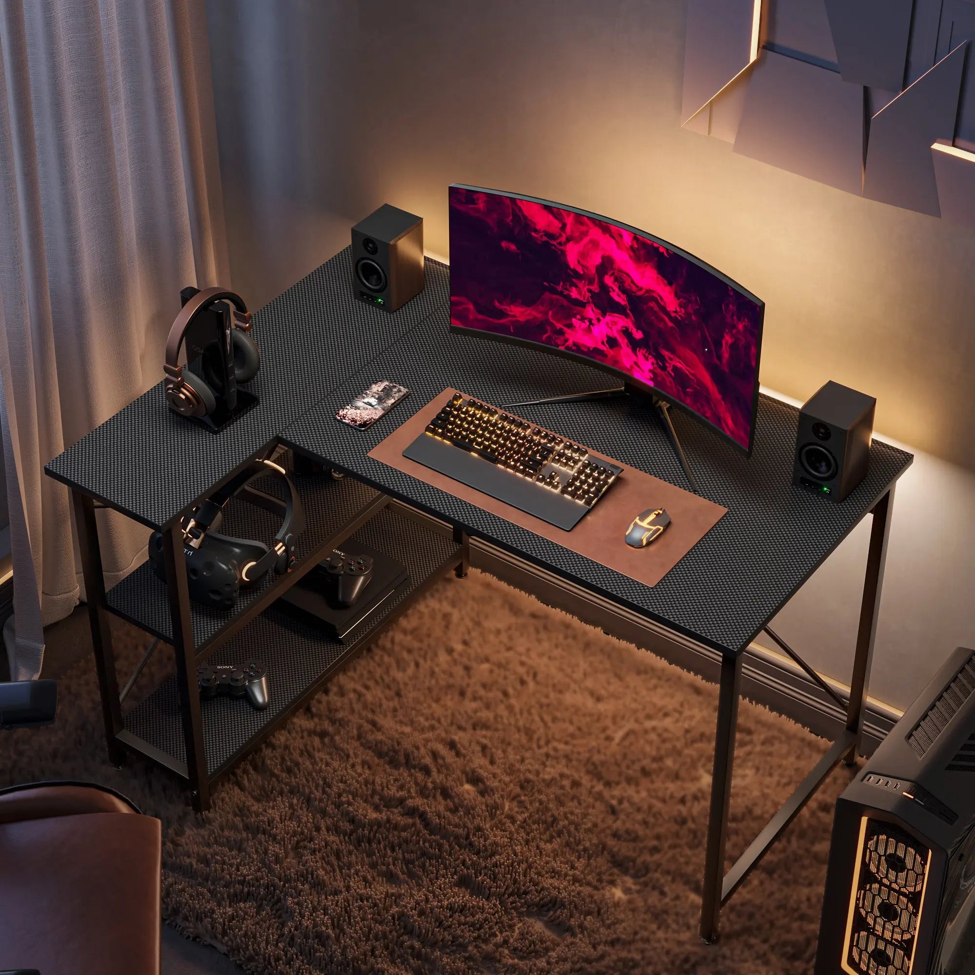 Bestier 47-inch Small L Shaped Desk with Storage Shelves Corner Gaming Computer Desk Bestier
