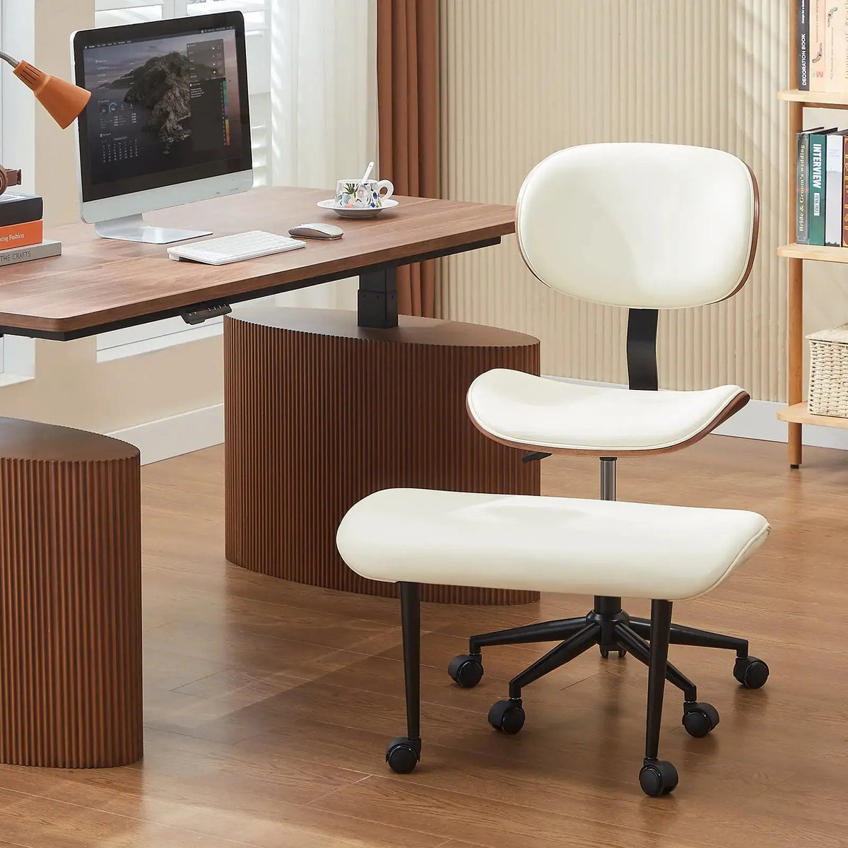 Bestier white PU leather ergonomic chair for cross-legged, meditation & ADHD focus.