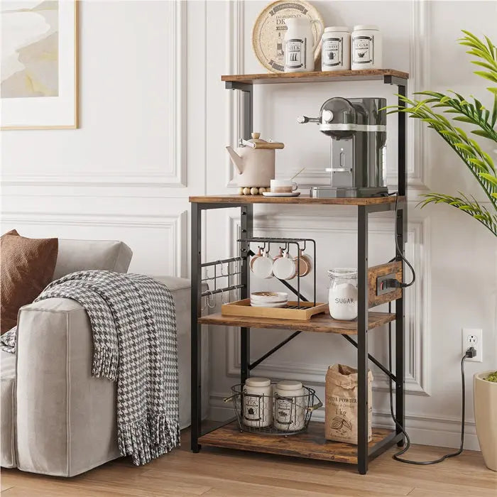 4-Tier Kitchen Microwave Stand Cart with Power Outlet
