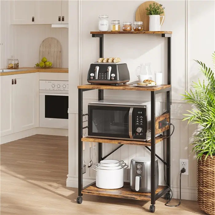 4-Tier Kitchen Microwave Stand with Power Outlet