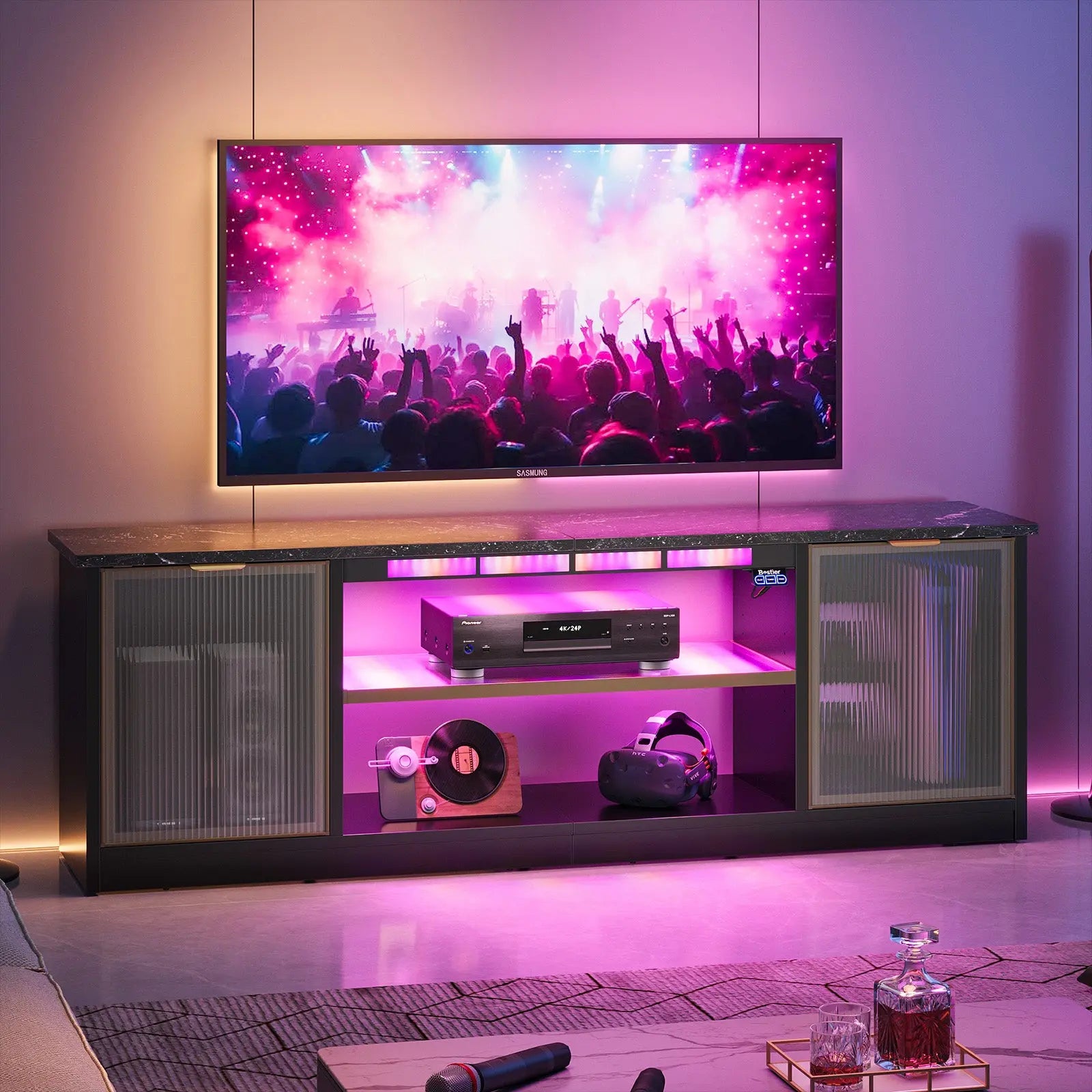 Bestier - 57-inch Gaming TV Stand with RGB Music Sync Lights, Aluminum Frames & Cable Management Bestier