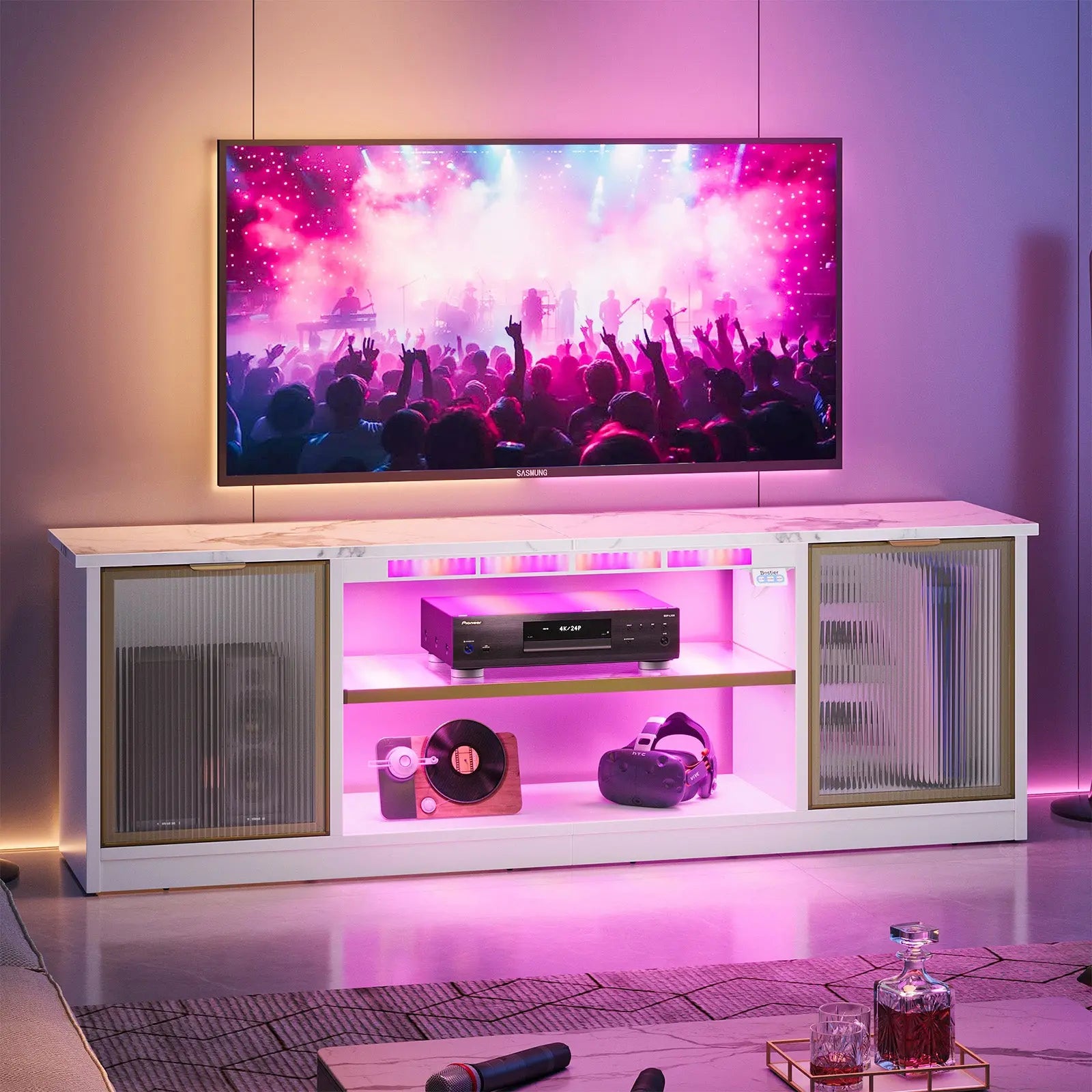 Bestier - 57-inch Gaming TV Stand with RGB Music Sync Lights, Aluminum Frames & Cable Management Bestier