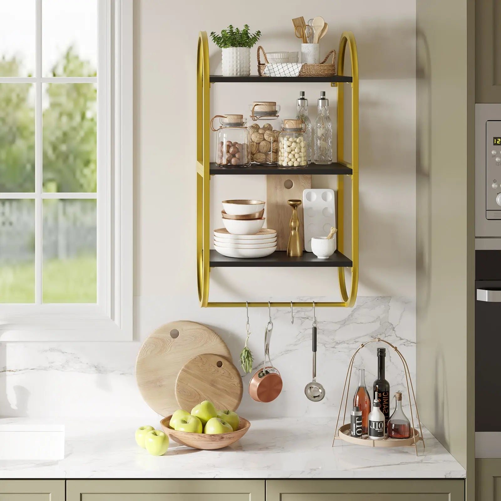 3-Tier Floating Wall Shelves with Towel Bar & Hooks - Versatile Home Storage Bestier