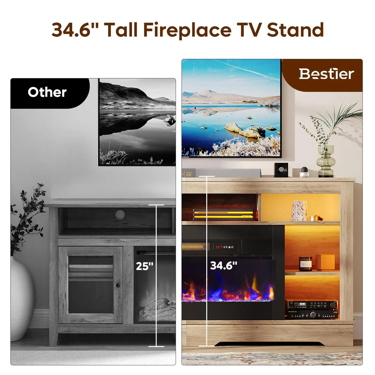 Bestier 70-in Indoor Fireplace TV Stand - RGB Lights, Open Storage, 36-in Insert (Fireplace TV Stands Category), Indoor Use Bestier