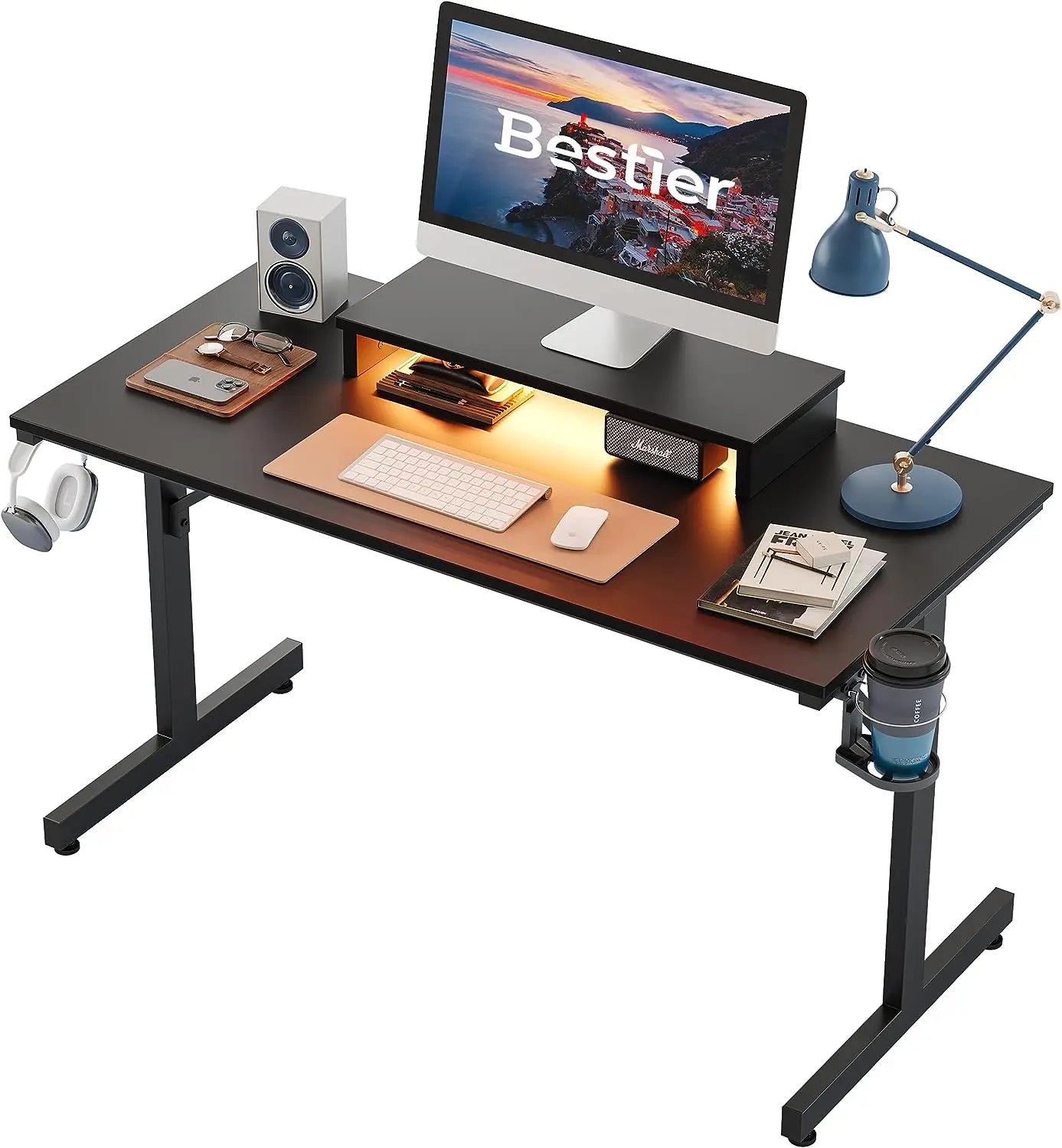 Bestier Small Gaming Desk with Monitor Stand of black
