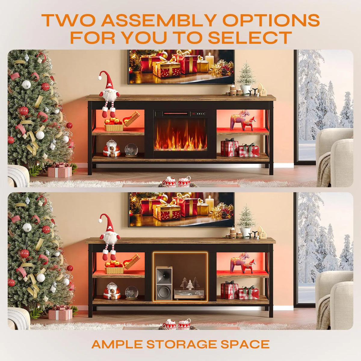 BESTIER 55-Inch Electric Fireplace TV Stand, Gaming Entertainment Center for TVs Up to 65 Inches with Open Storage Shelves Bestier