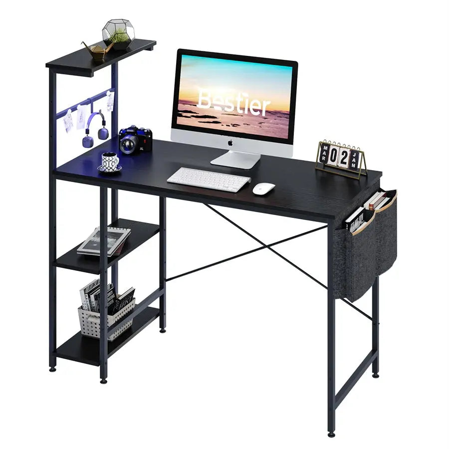 44 inch  Computer Desk of black with Bookshelf