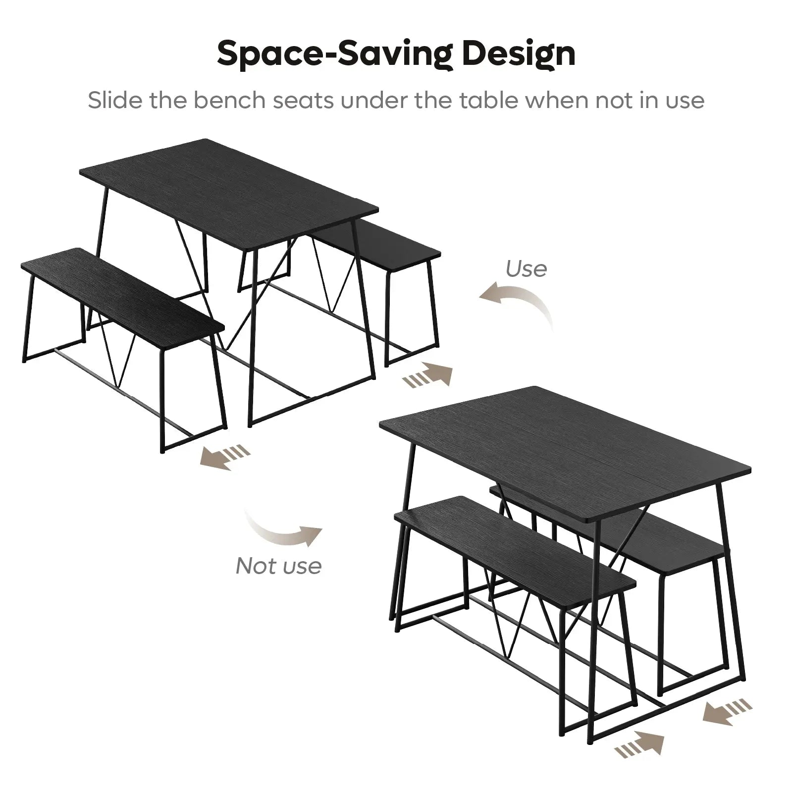 47.5 Inch Dining Table Set for 4, Modern Kitchen Room Table Set with 2 Benches, 3-Piece Dining Chairs Set for Breakfast Nook Bestier