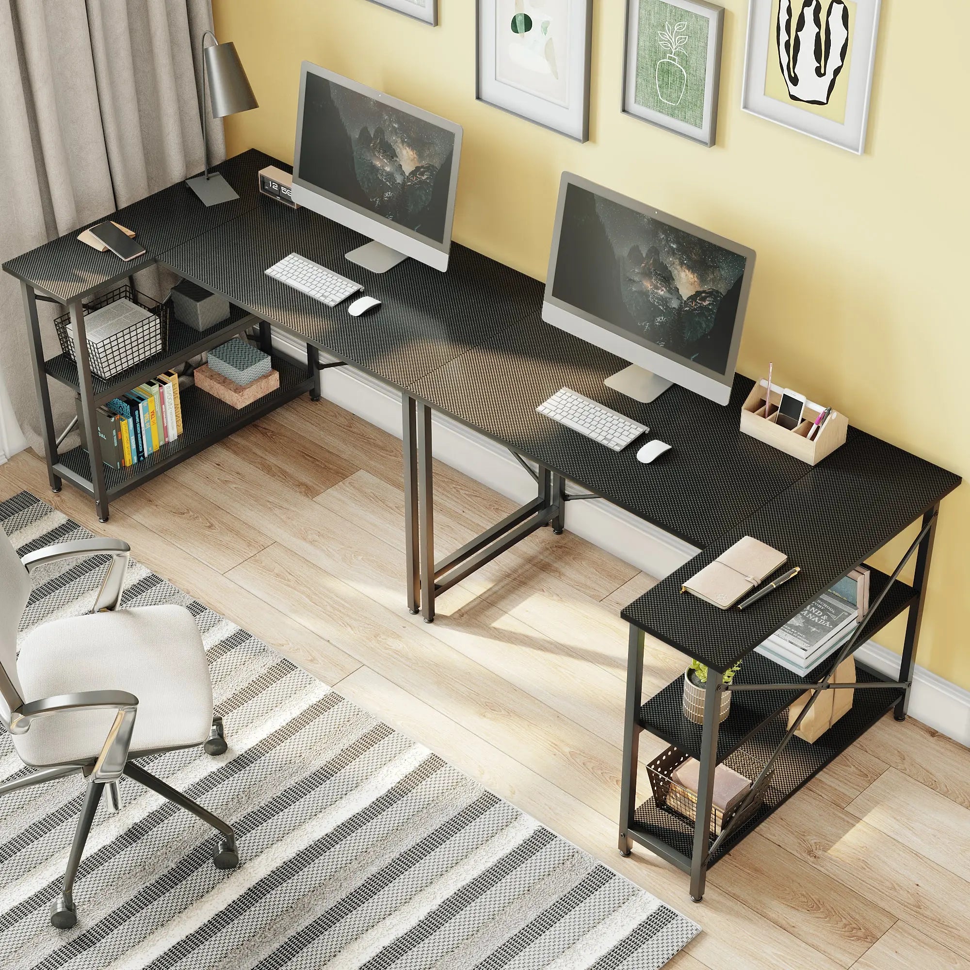 Bestier 47-inch Small L Shaped Desk with Storage Shelves Corner Gaming Computer Desk Bestier