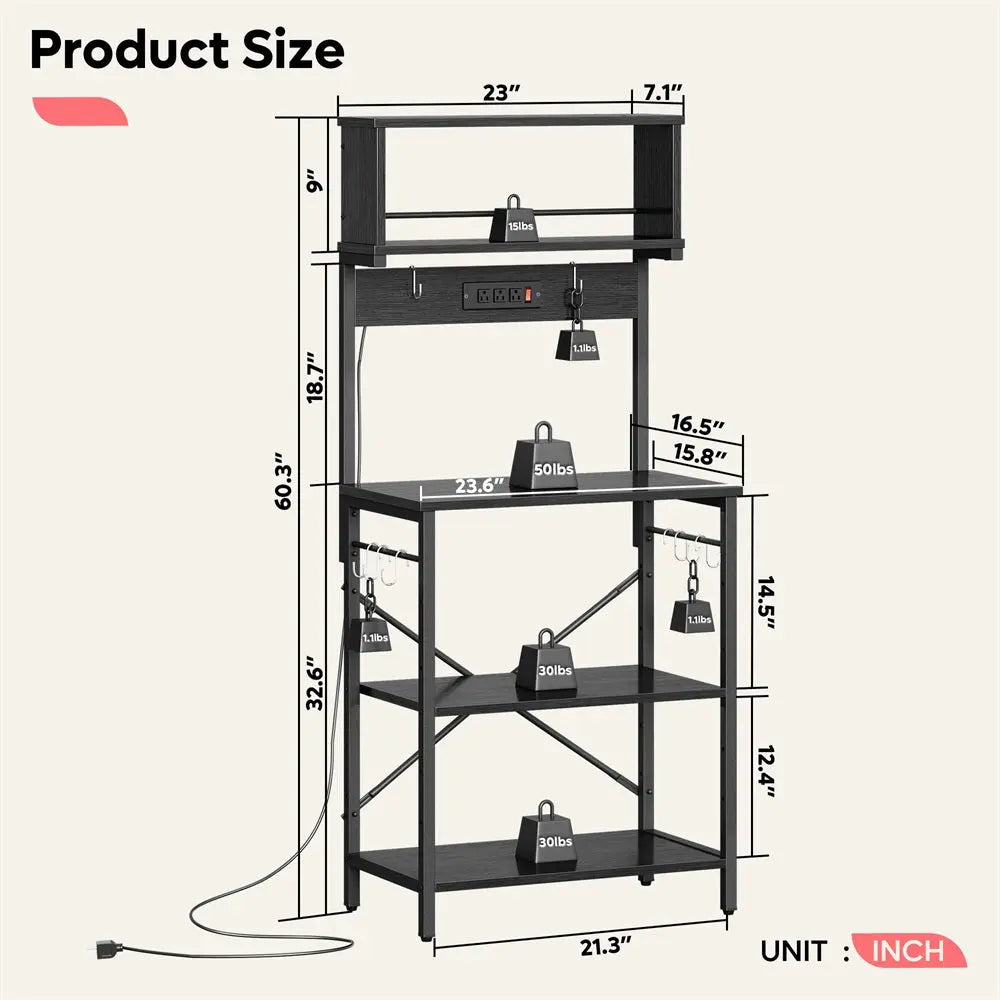 the size of 5 Tiers Kitchen Bakers Rack with Power Outlets - Bestier