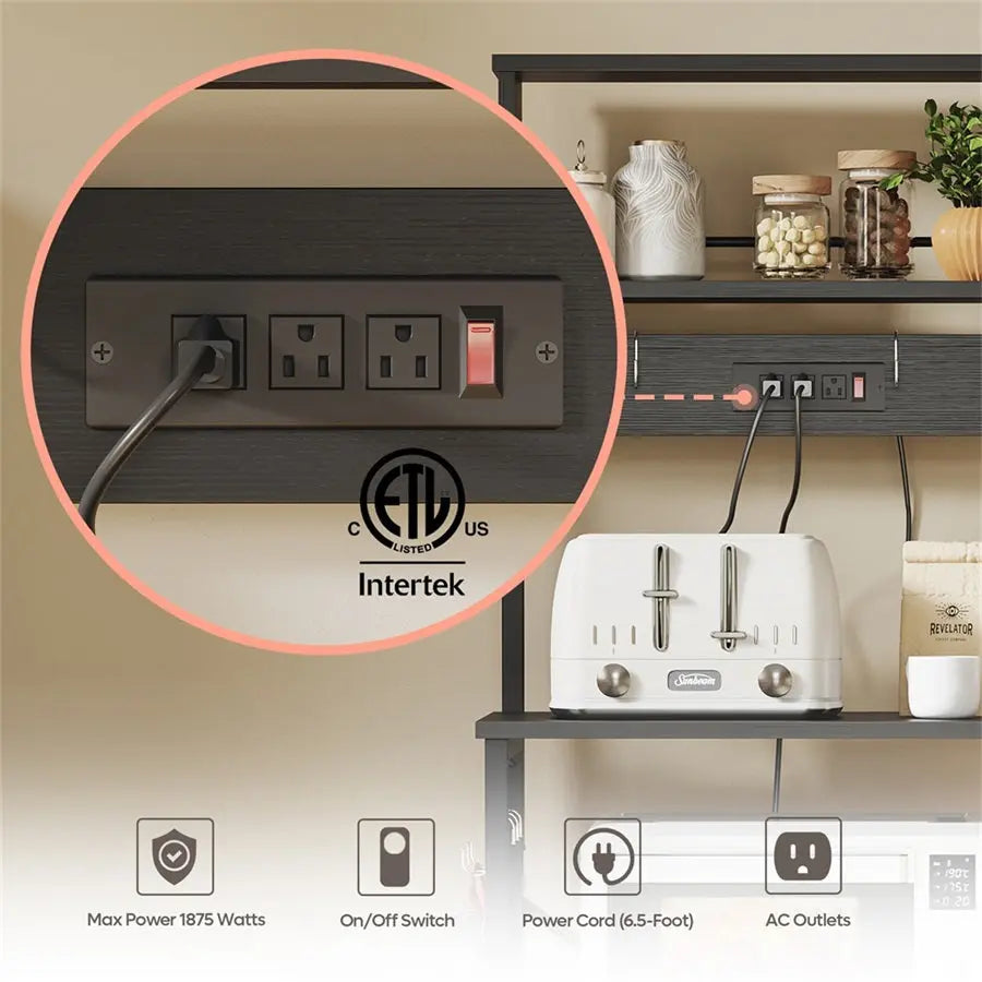 the Power Outlets of 5 Tiers Kitchen Bakers Rack