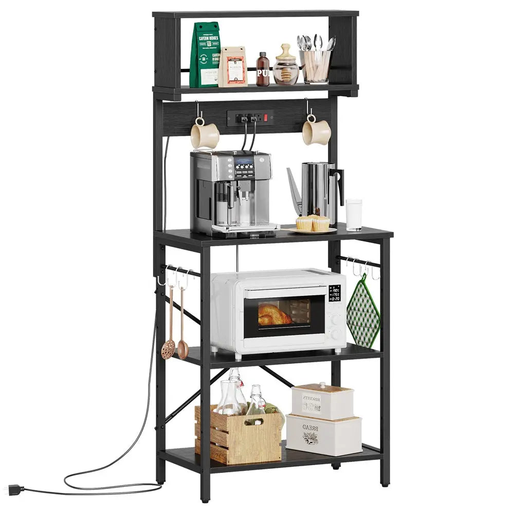 5 Tiers Kitchen Bakers Rackof black with Power Outlets - Bestier