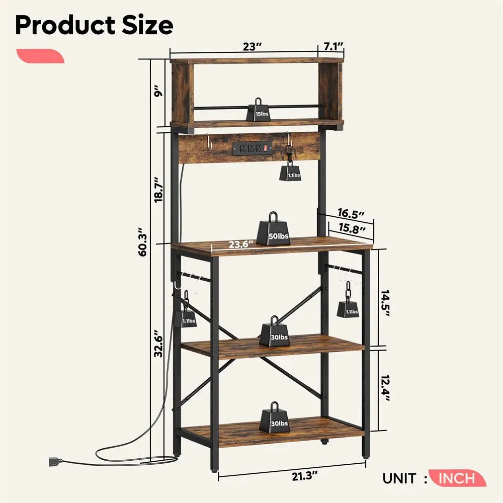the size of 5 Tiers Kitchen Bakers Rack with Power Outlets - Bestier