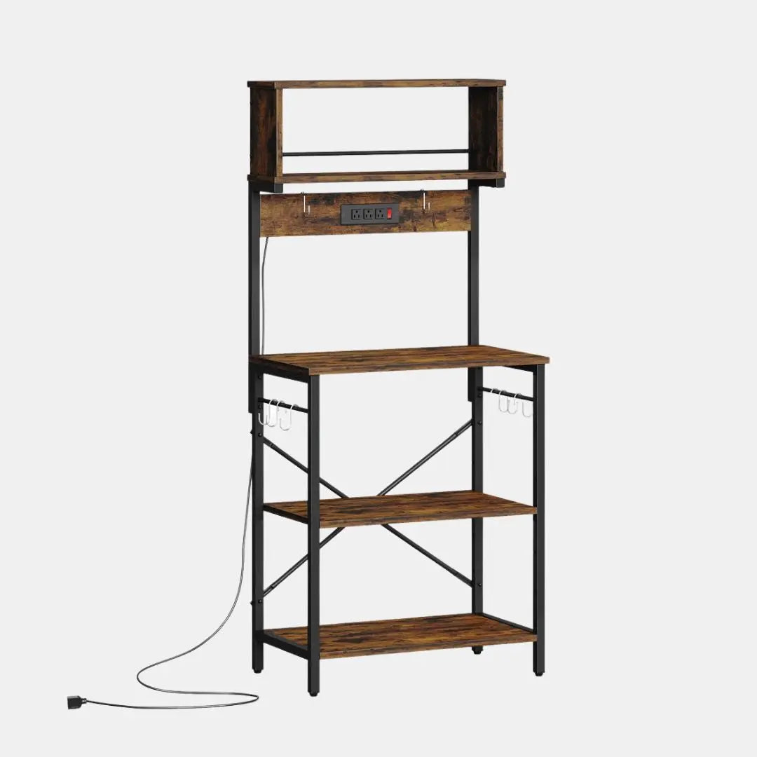 Bestier 5 Tiers Kitchen Bakers Rack of Rustic Brown with Power Outlets