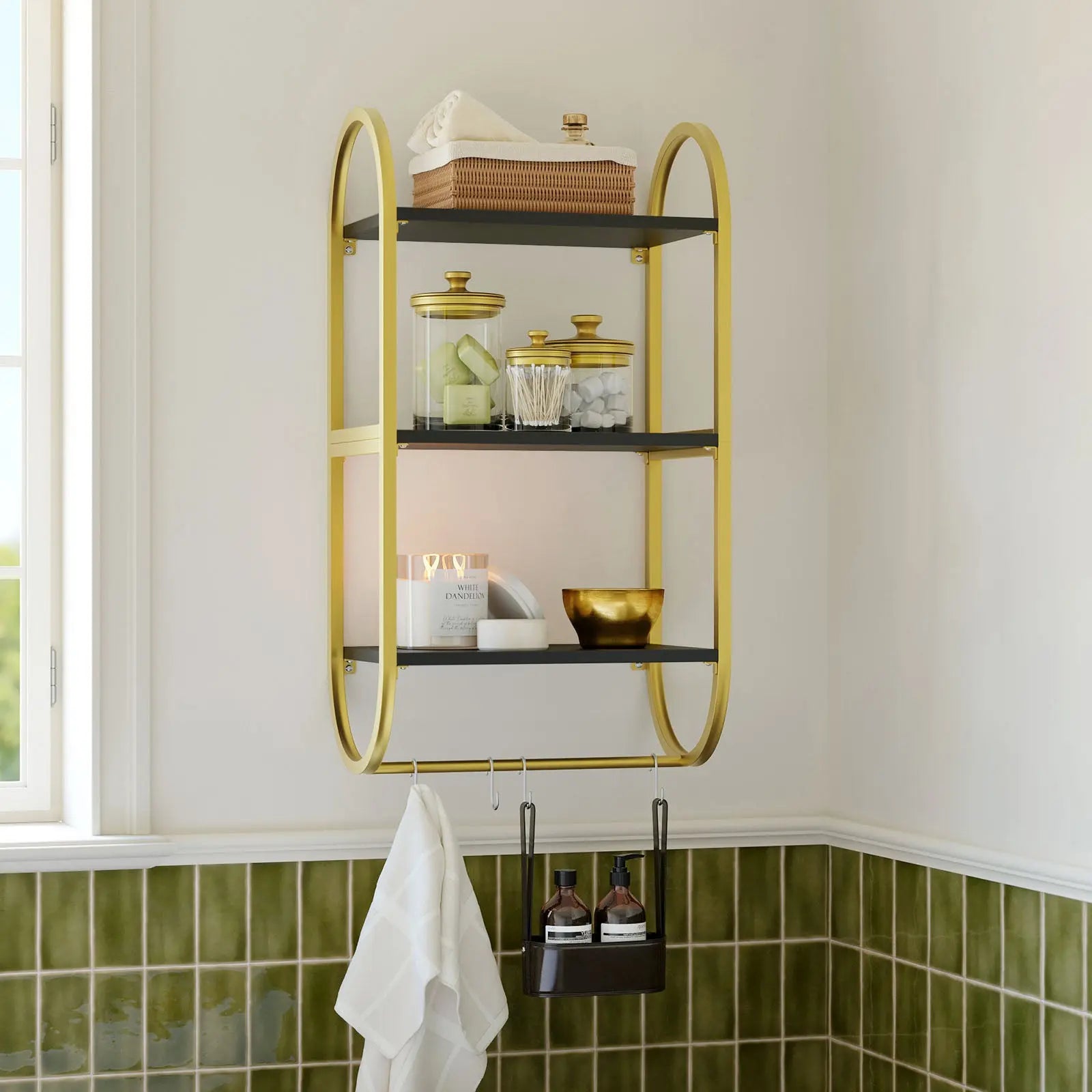 3-Tier Floating Wall Shelves with Towel Bar & Hooks - Versatile Home Storage Bestier