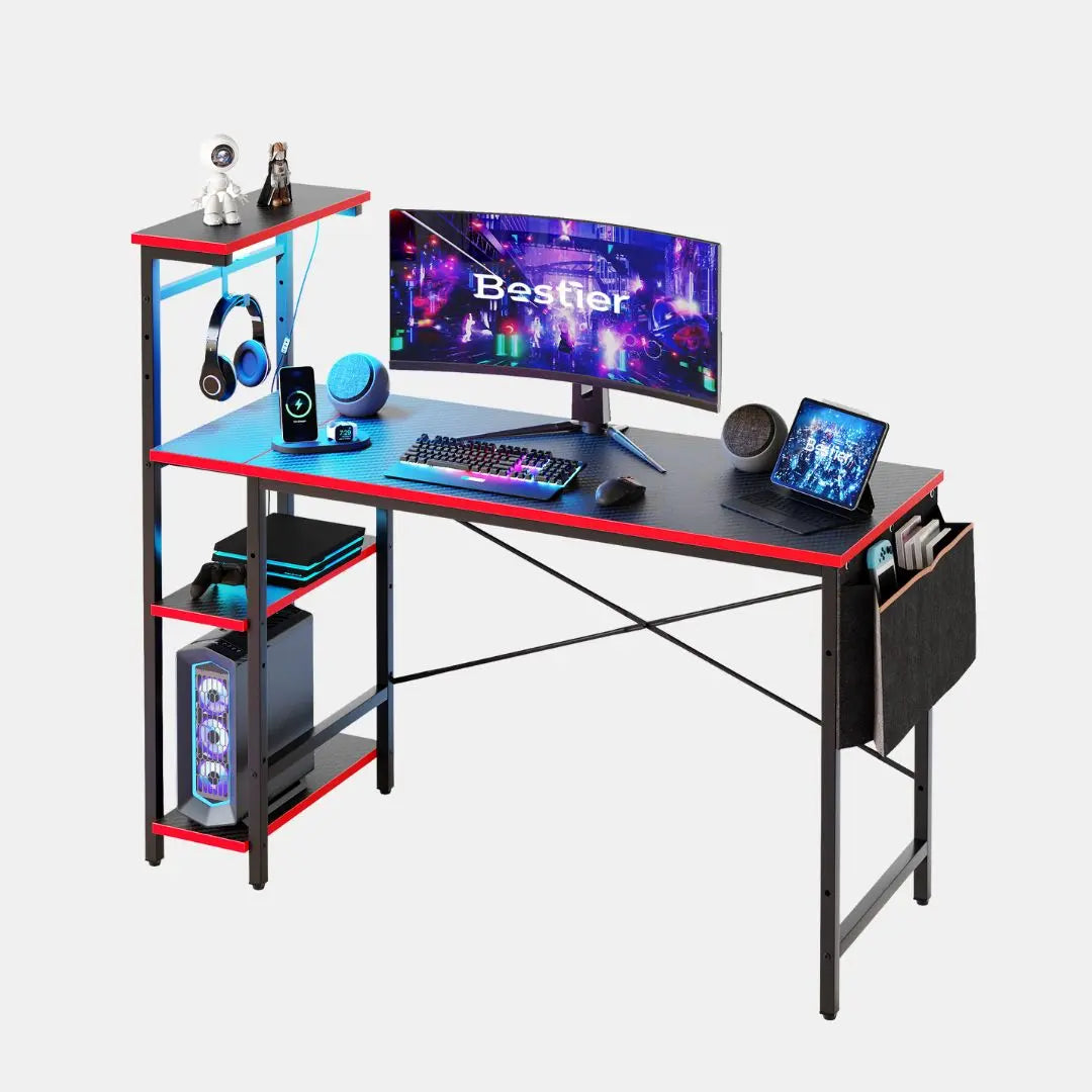 Bestier 51 Inch Gaming Desk with 4 Tiers Shelves & Storage Bag is very useful