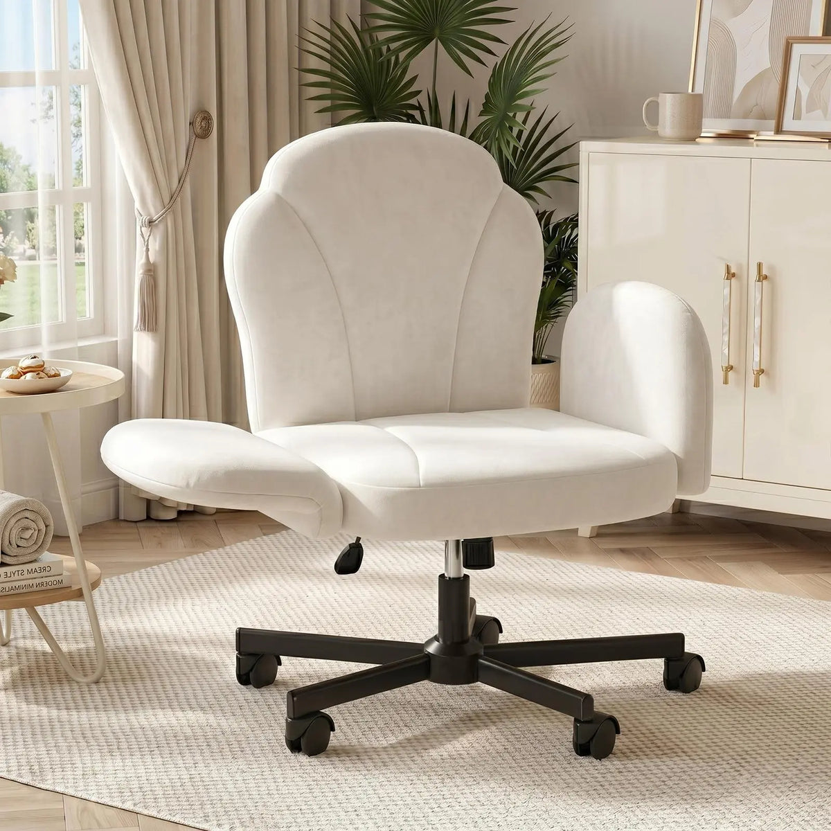 Bestier Adjustable Desk Chair with Flip Armrests, Comfy Ergonomic Vanity Chair 360° Swivel Height Adjustable Rolling Office Chair, 90-110° Recline Makeup Chair for Bedroom, Weight Capacity 275lbs Pet Friendly Soft Chair Bestier