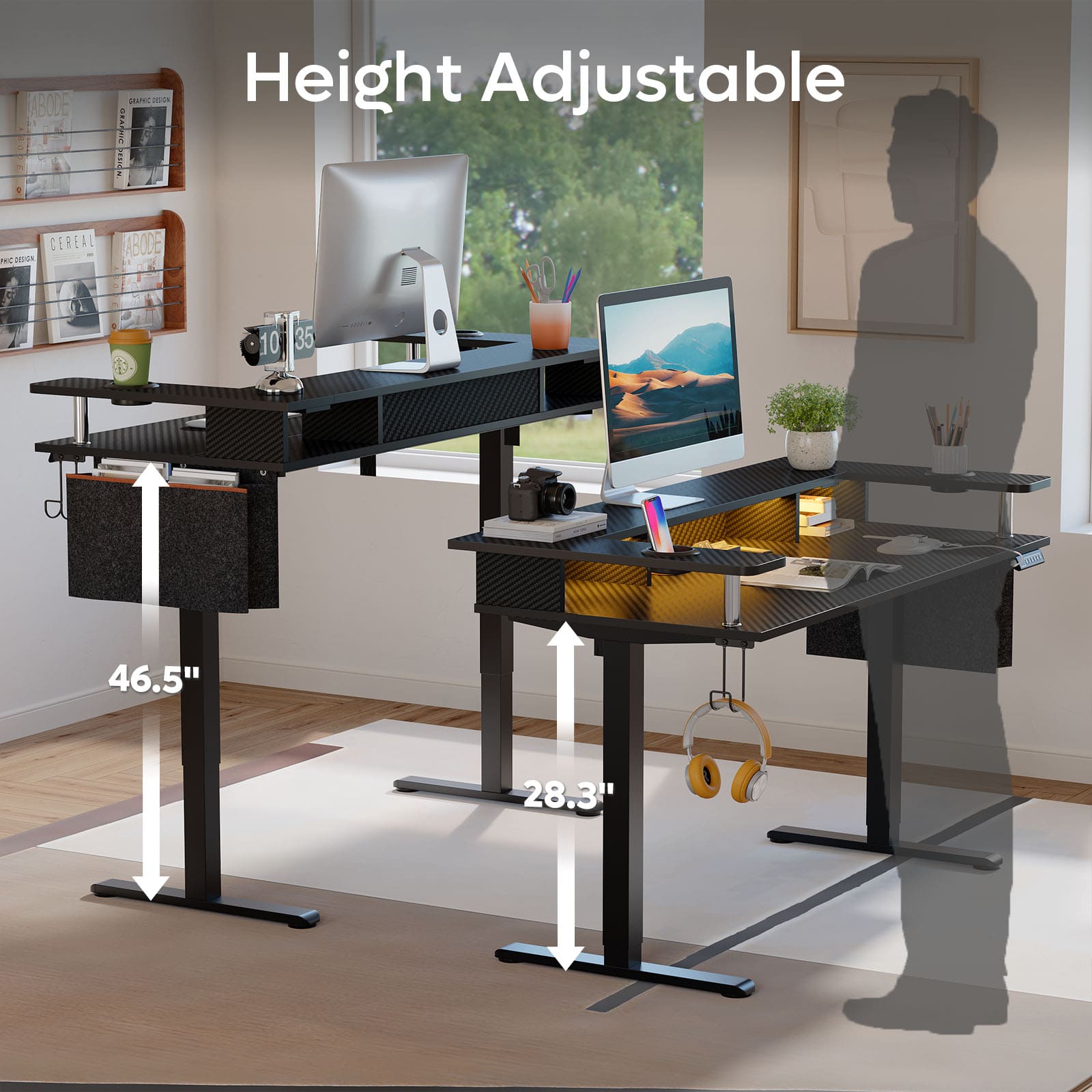 different height of the 58 inch led standing desk with monitor stand