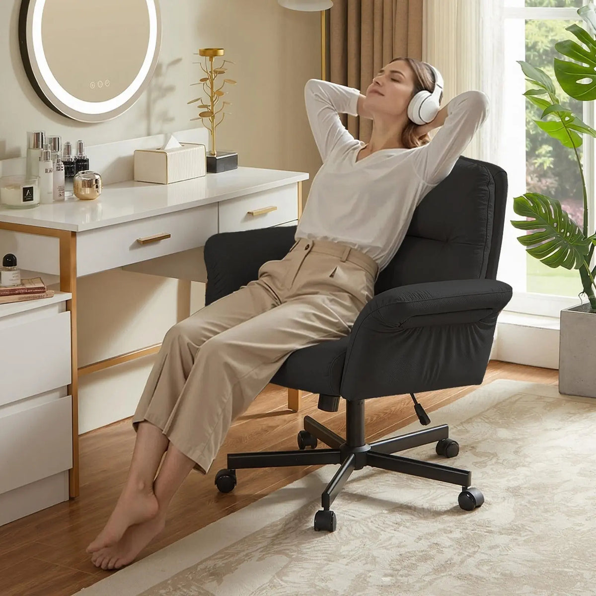 BESTIER Modern Criss Cross Ergonomic Office Desk Chair - 360° Swivel, 5-Position Reversible Flip-Up Arms, Rolling Wheels, Adjustable Backrest, Rock Function, 2 Side Pockets, 21.3”-40.9” Seat Width, Compact Space-Saving (Ergonomic Chairs), Criss Cross Chai Bestier
