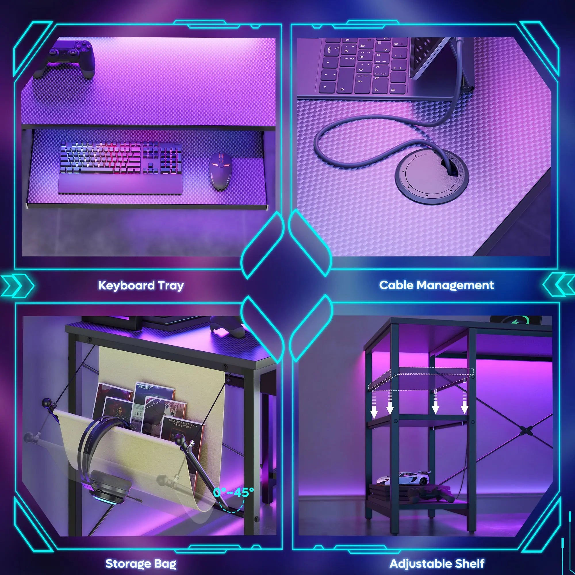 Bestier L Shaped Gaming Desk or 2 Person Long Table with Shelves Monitor Stand and Keyboard Tray Bestier
