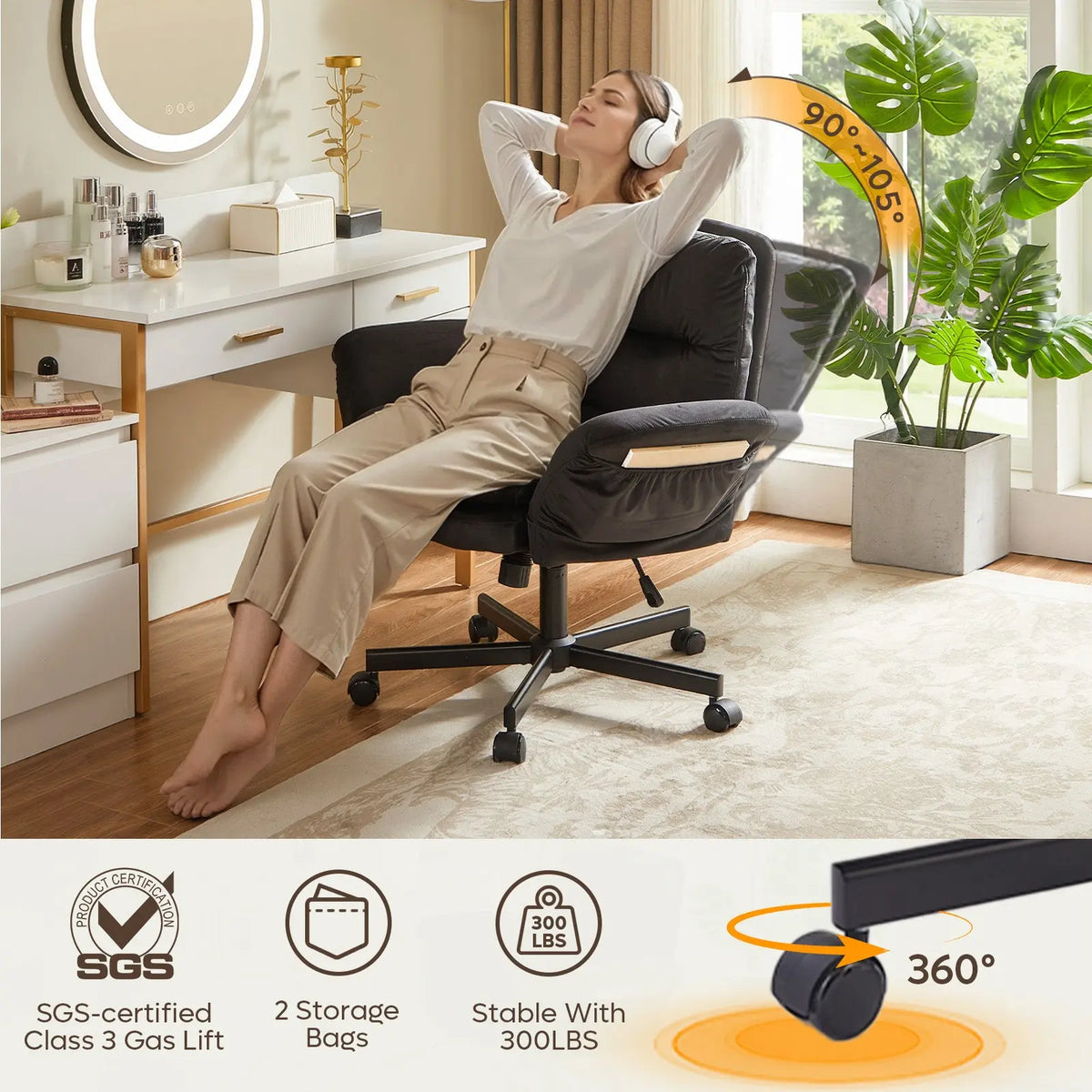 BESTIER Modern Criss Cross Ergonomic Office Desk Chair - 360° Swivel, 5-Position Reversible Flip-Up Arms, Rolling Wheels, Adjustable Backrest, Rock Function, 2 Side Pockets, 21.3”-40.9” Seat Width, Compact Space-Saving (Ergonomic Chairs), Criss Cross Chai Bestier