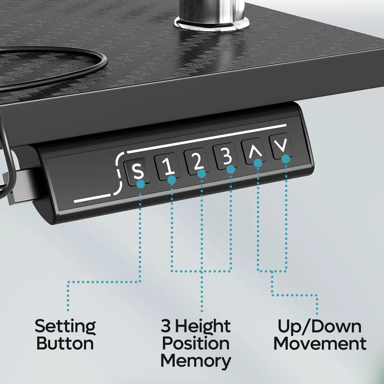 Bestier 58" electric standing desk control panel with 3 memory presets, up/down buttons, and USB port.