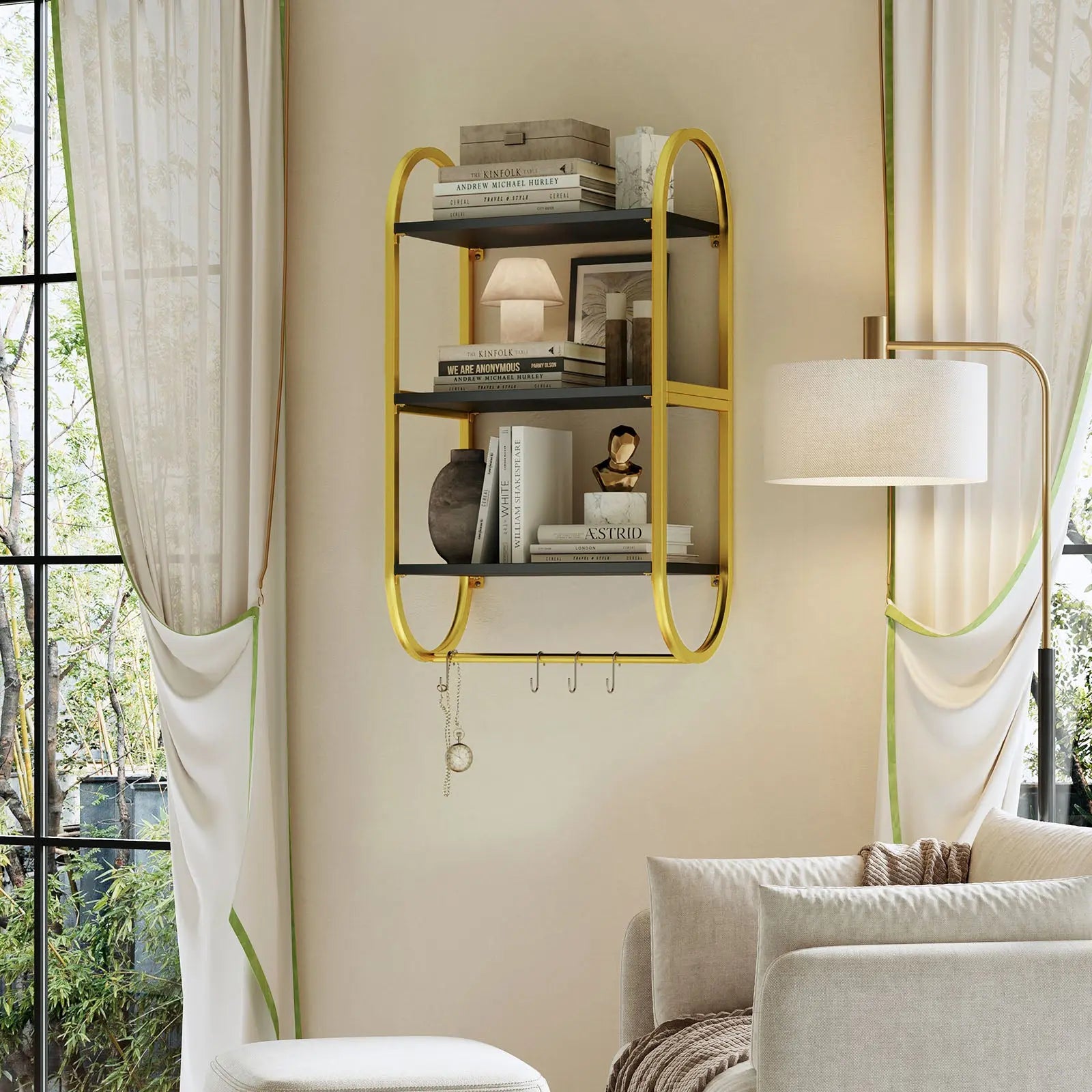3-Tier Floating Wall Shelves with Towel Bar & Hooks - Versatile Home Storage Bestier