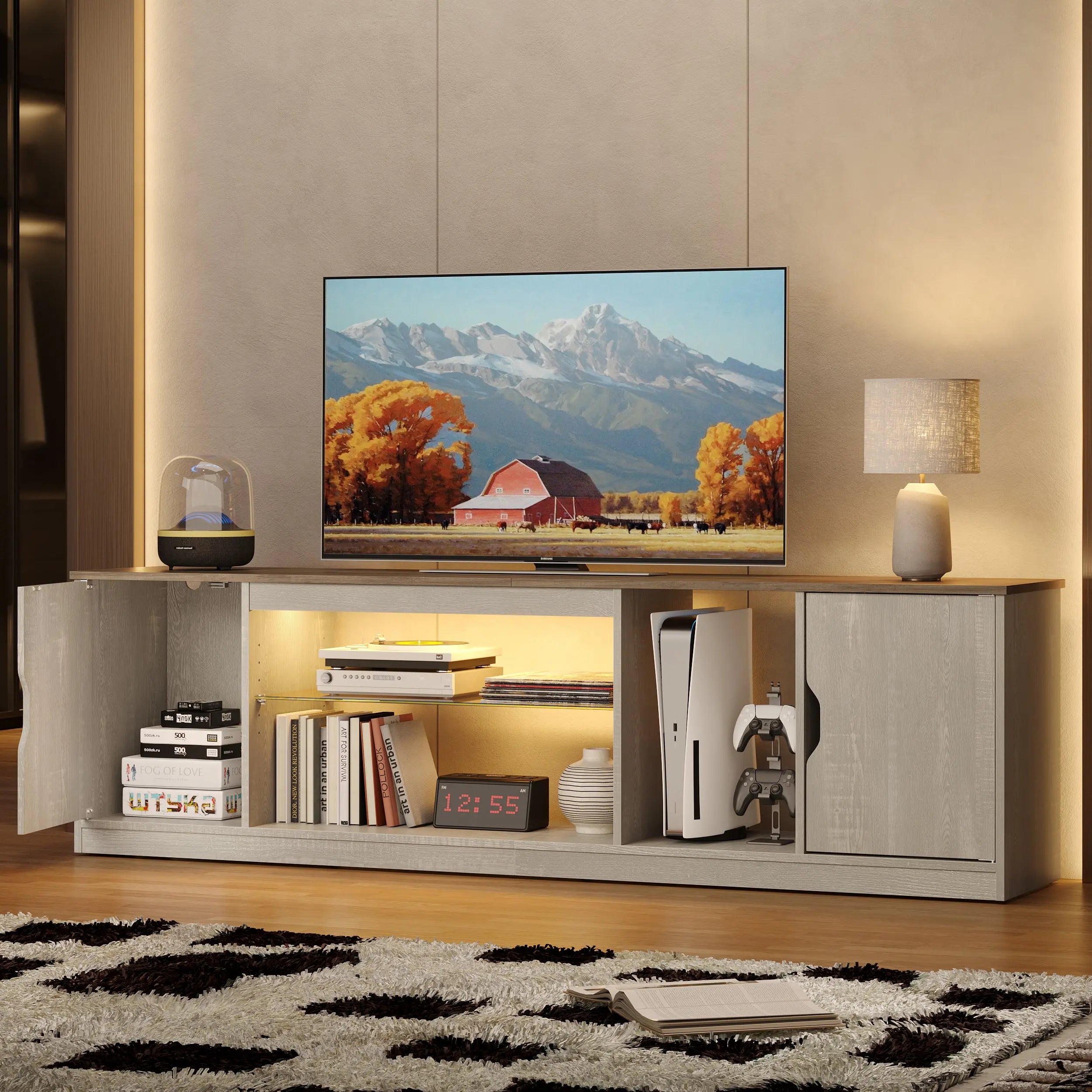 Bestier 70" TV Stand with Storage and LED Light Strips Up to 75" Bestier