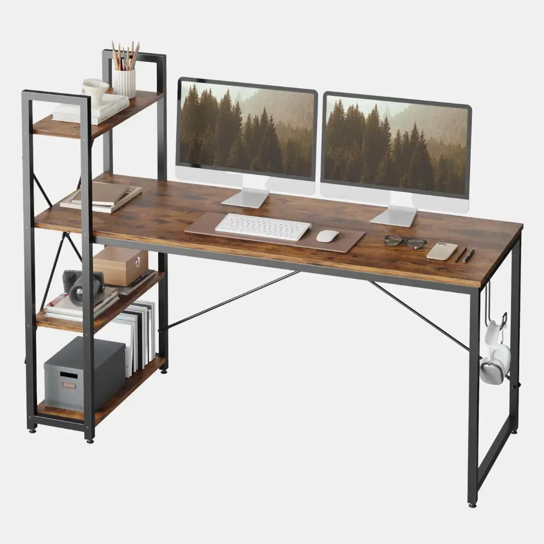 62 inch Computer Desk with Storage Bookshelves