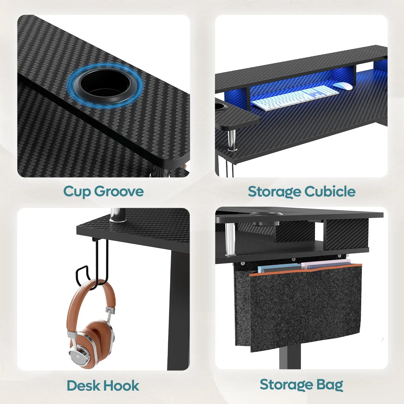 Bestier 58" standing desk: cup holder, storage cubicle, headphone hook, storage bag, carbon fiber.