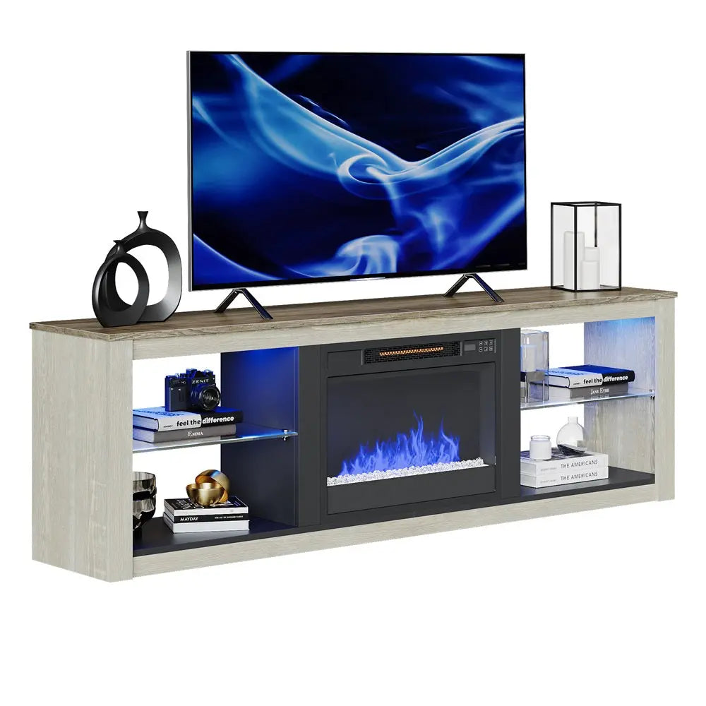 71'' Electric Fireplace TV Stand of White Wash- Bestier