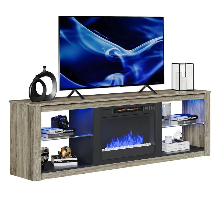 71'' Electric Fireplace TV Stand of Grey Wash- Bestier