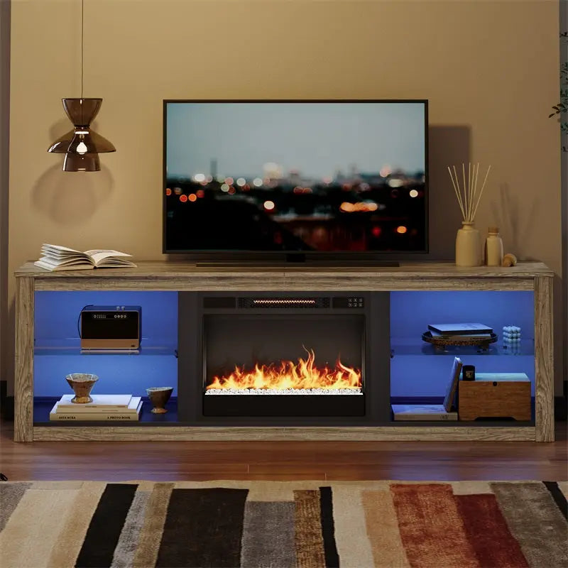 71'' Electric Fireplace TV Stand of Grey Wash