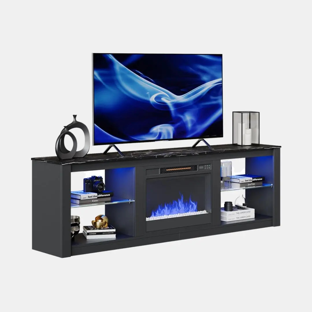 Bestier 71'' Electric Fireplace TV Stand of Black Marble