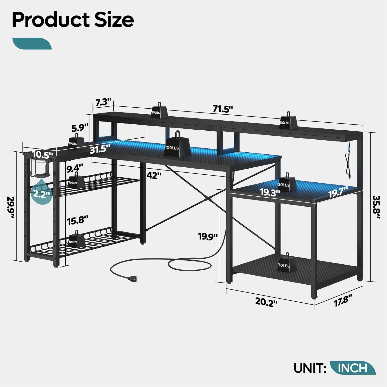 Upgrade Gaming Experience with Bestier L Shaped Desk with LED Lights