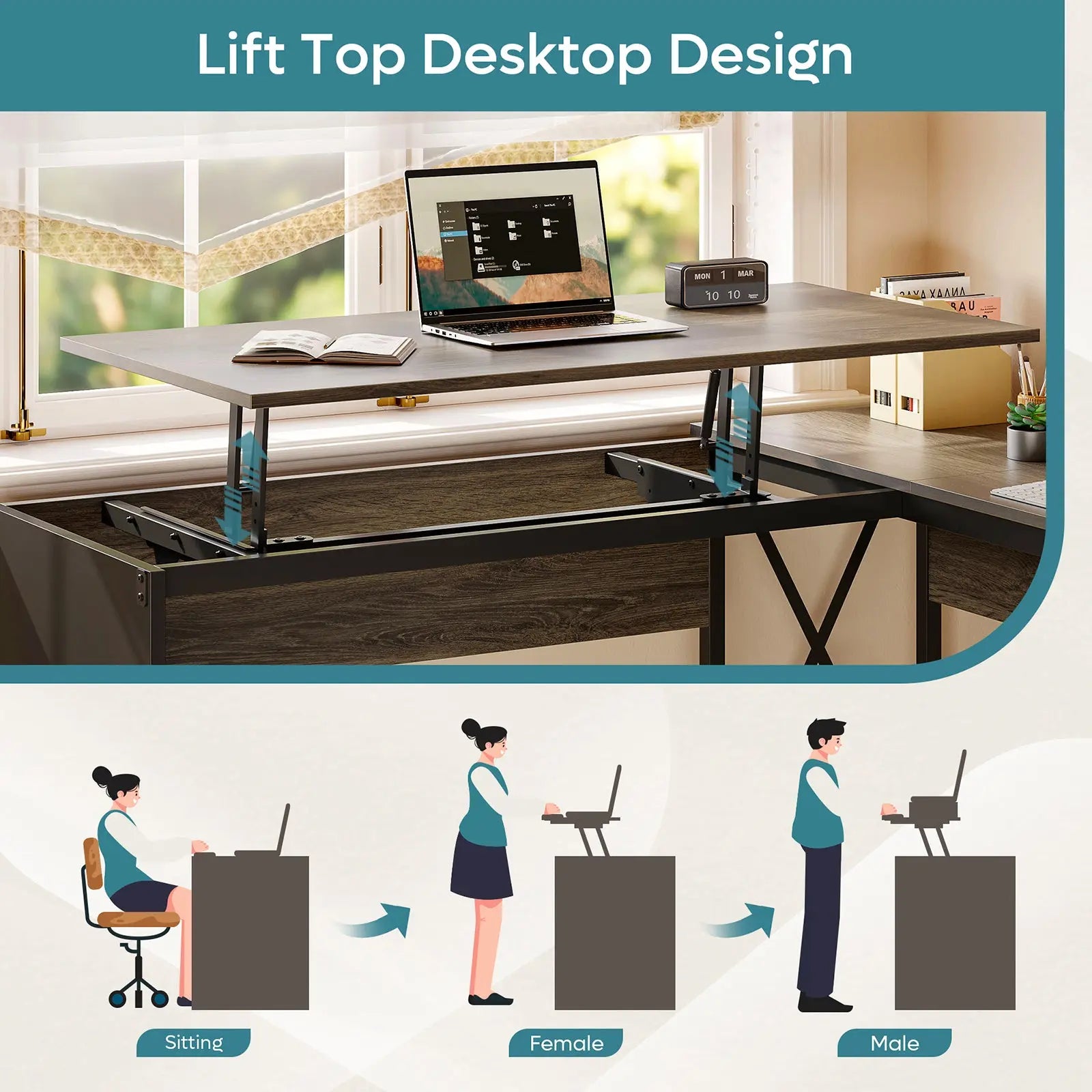 Bestier 56-inch L-Shaped Computer Desk with Drawers and Monitor Stand Bestier
