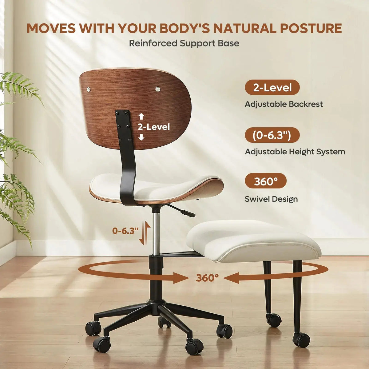Bestier ADHD ergonomic chair: 0-6.3" height, 360° swivel, bentwood back.