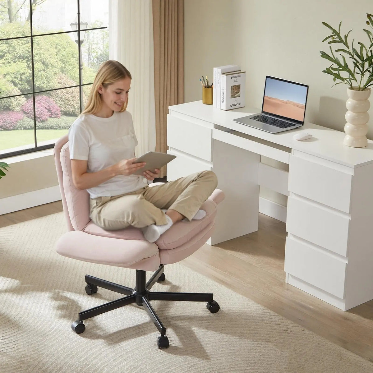 BESTIER Modern Criss Cross Ergonomic Office Desk Chair - 360° Swivel, 5-Position Reversible Flip-Up Arms, Rolling Wheels, Adjustable Backrest, Rock Function, 2 Side Pockets, 21.3”-40.9” Seat Width, Compact Space-Saving (Ergonomic Chairs), Criss Cross Chai Bestier
