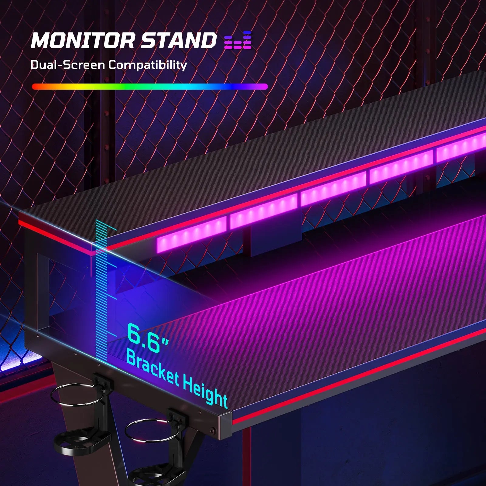 57-inch L-shaped Gaming Desk with RGB Music Sync Lights, 3 AC Outlets & Dual Cup Holders, Black Bestier