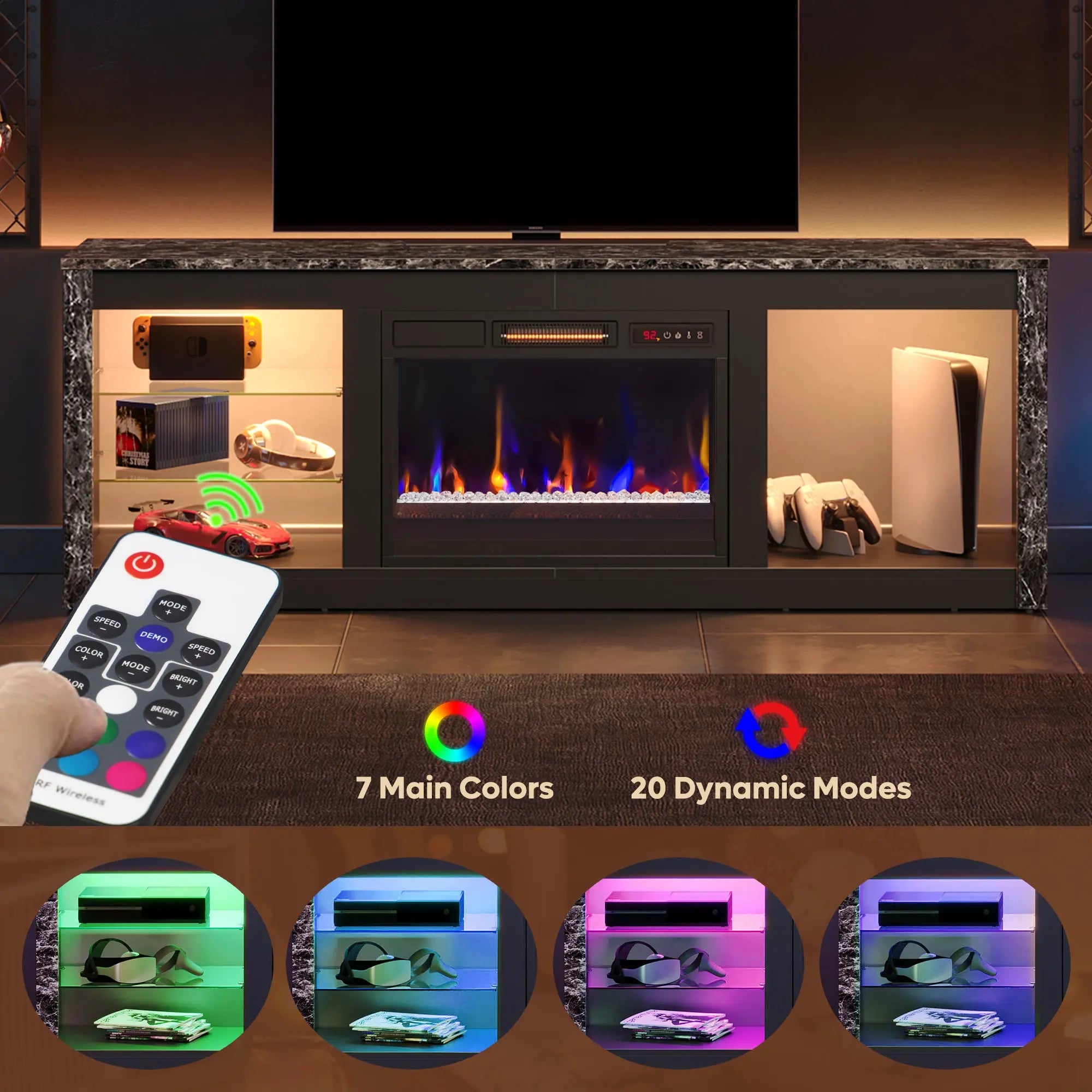 Bestier Modern Electric Fireplace TV Stand for TVs up to 55", with LED and Glass Shelves Bestier