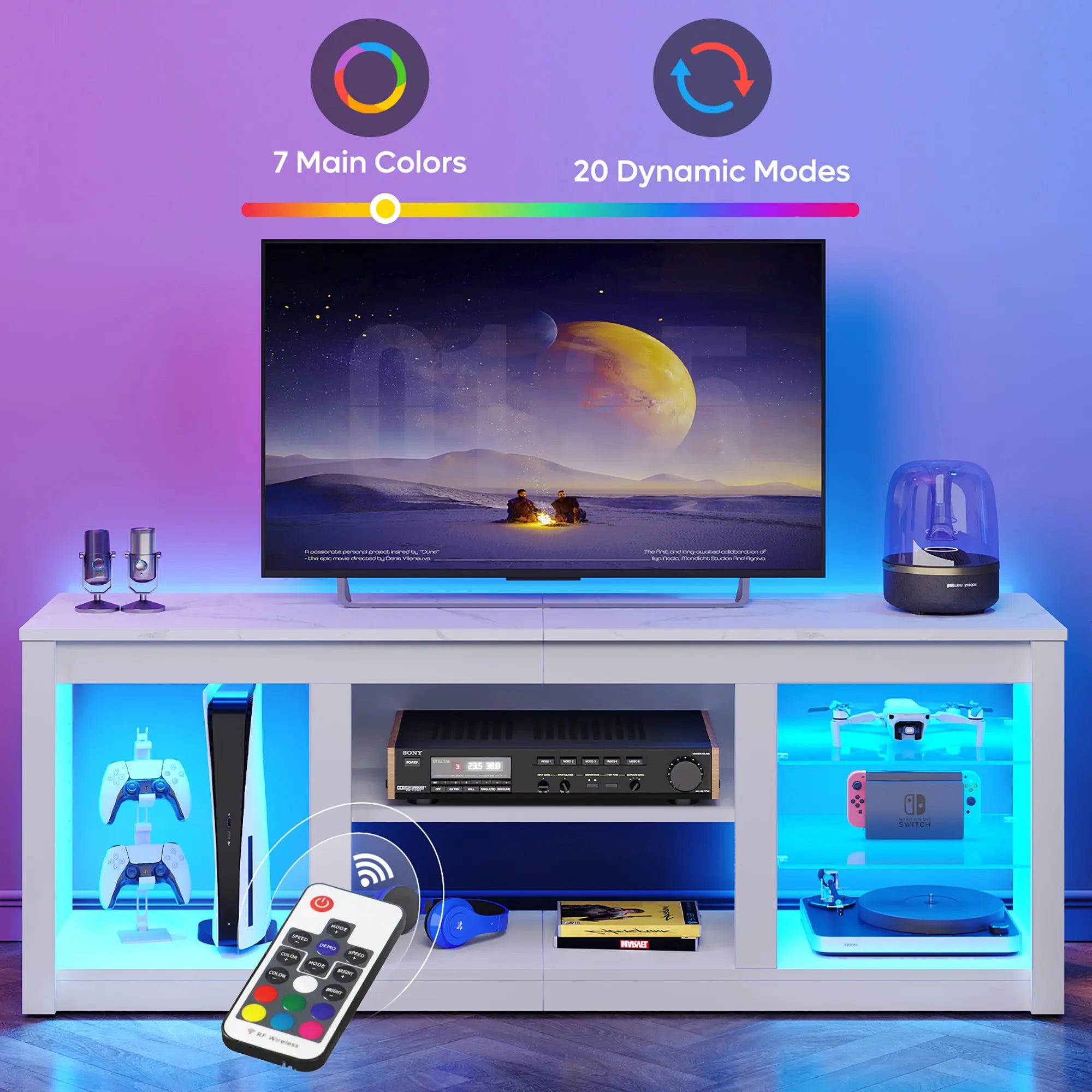 Bestier LED TV Stand for TVs up to 70", Entertainment Center with Storage Shelves Bestier