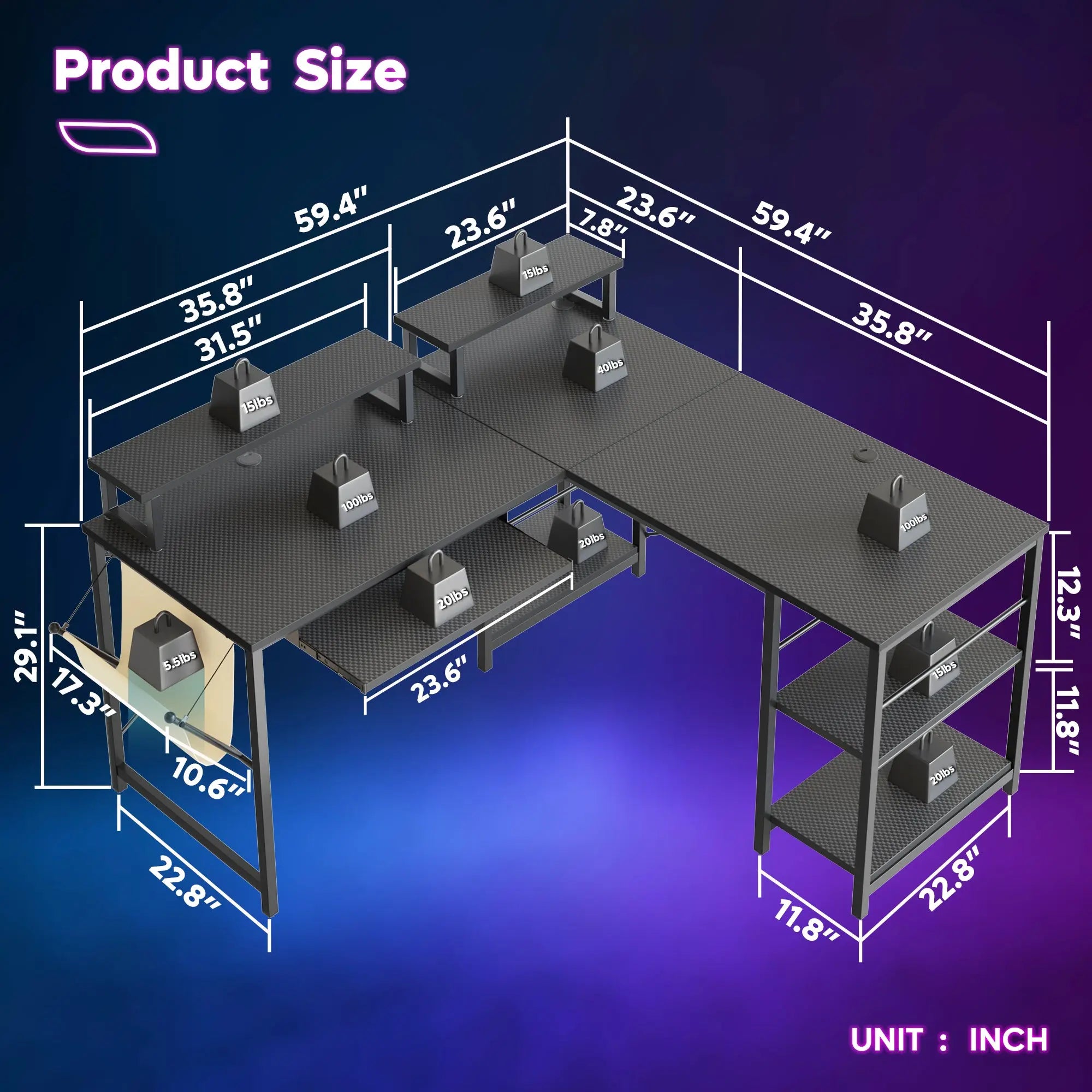Bestier L Shaped Gaming Desk or 2 Person Long Table with Shelves Monitor Stand and Keyboard Tray Bestier