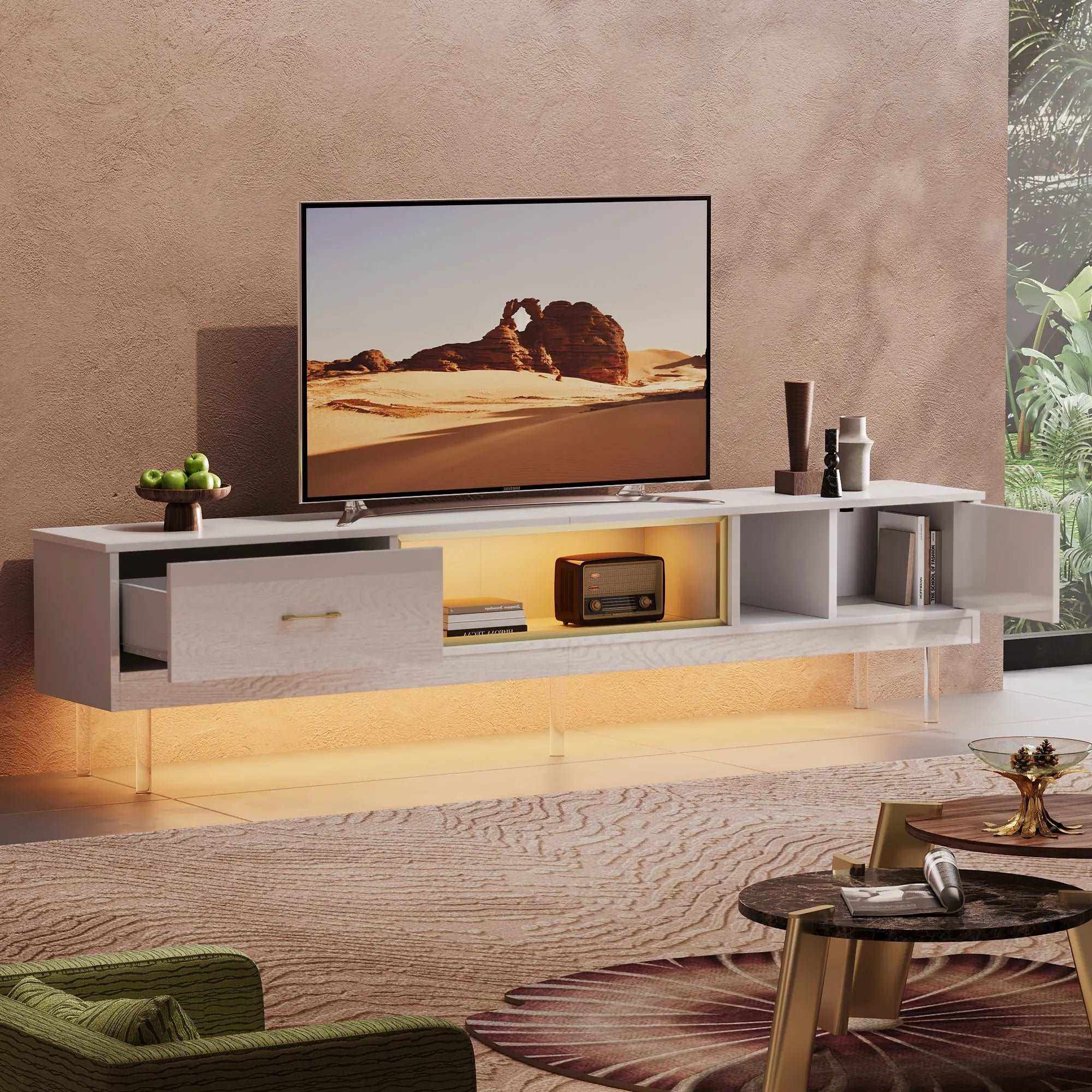 Bestier white High Glossy TV Stand with Storage for Televisions up to 85"