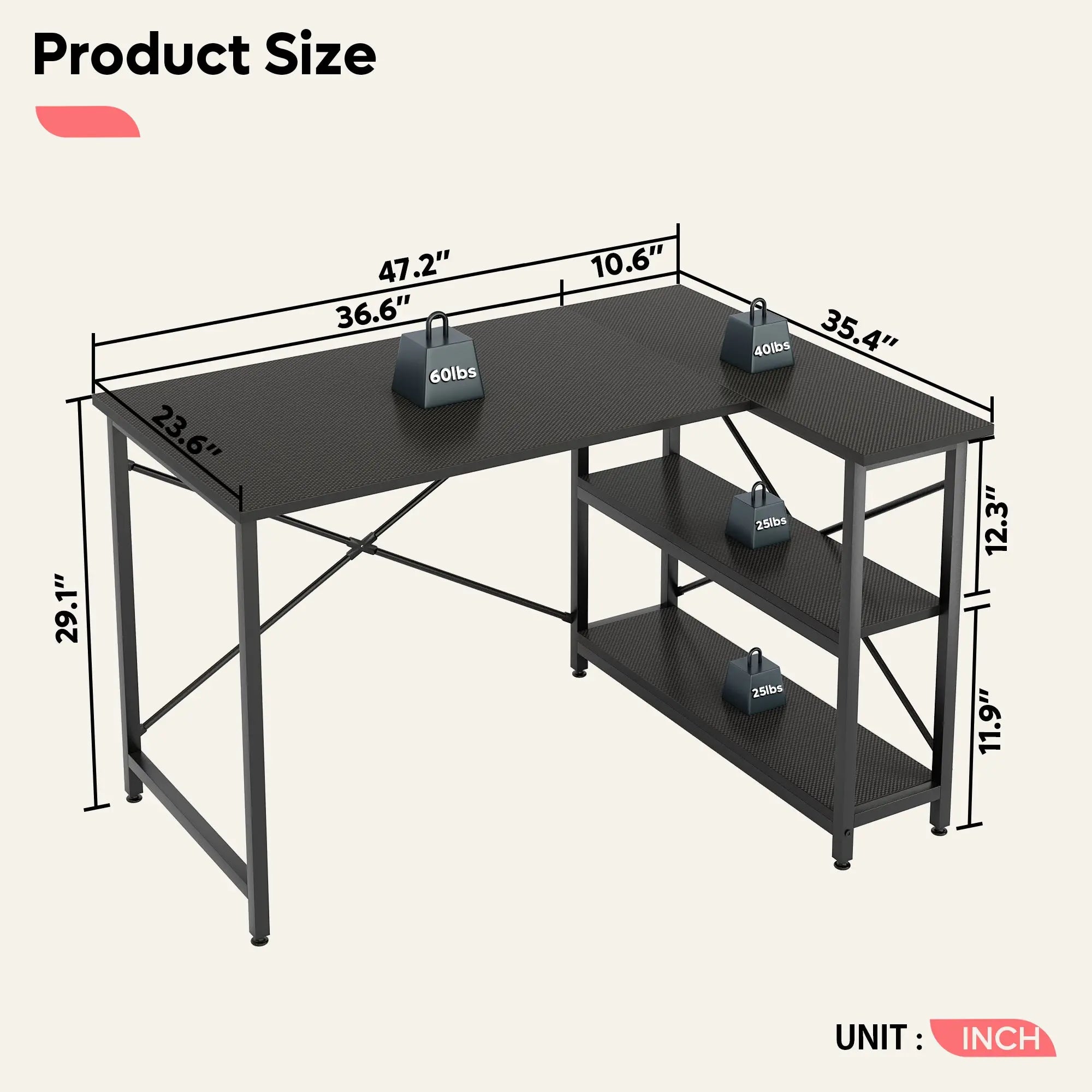 Bestier 47-inch Small L Shaped Desk with Storage Shelves Corner Gaming Computer Desk Bestier